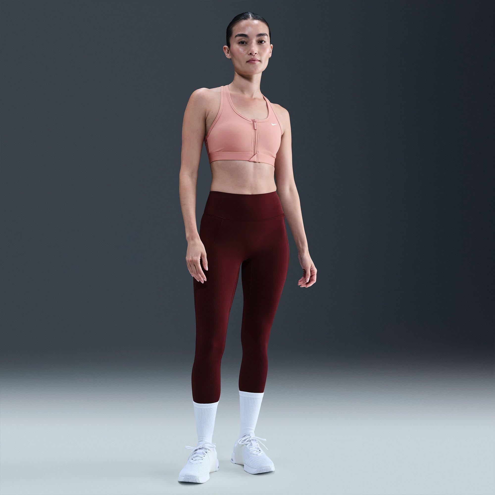 Pink - Nike - Front Zip Womens Medium Support Padded Sports Bra - 5