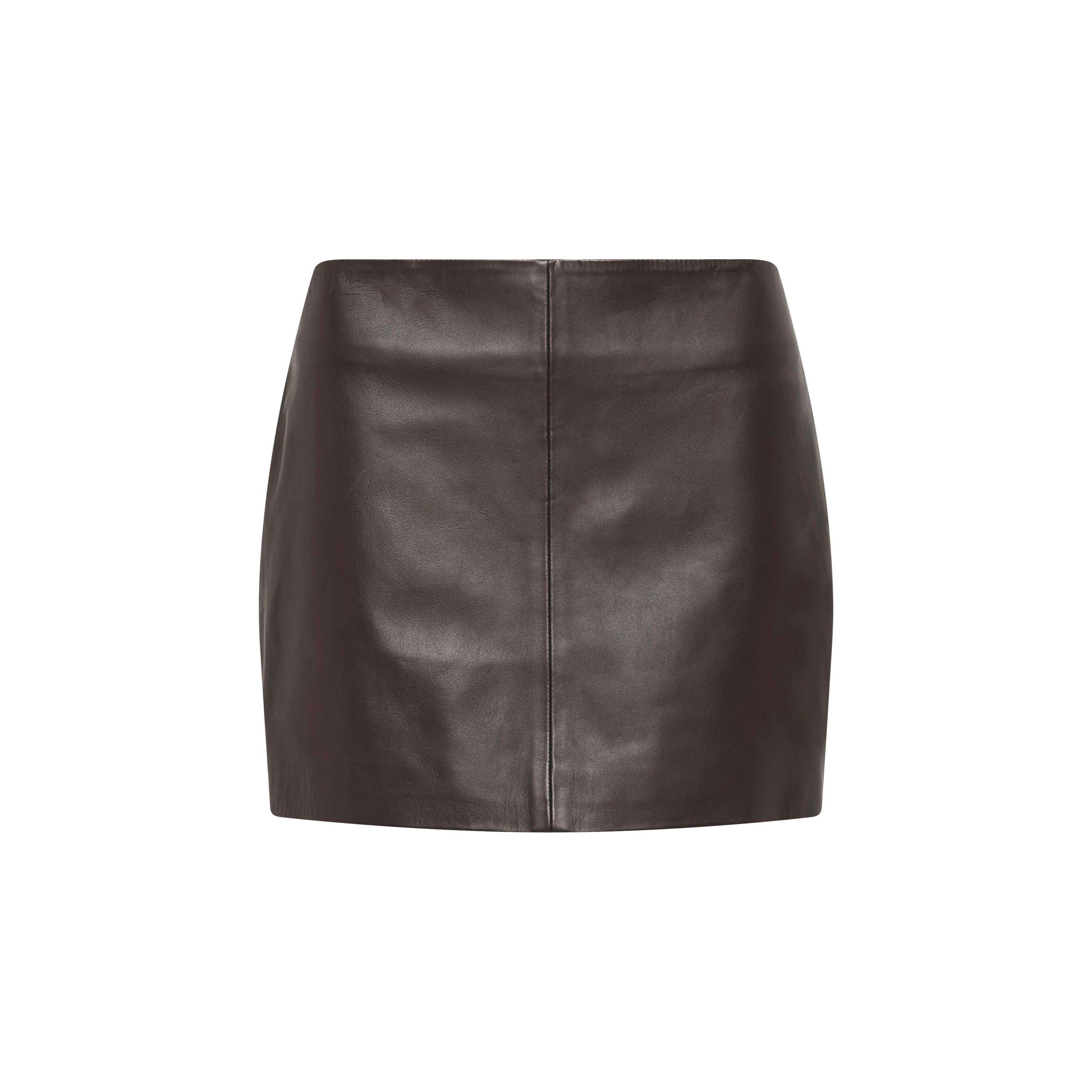 Chocolate - St. Agni - Women's Leather Mini Skirt - 1