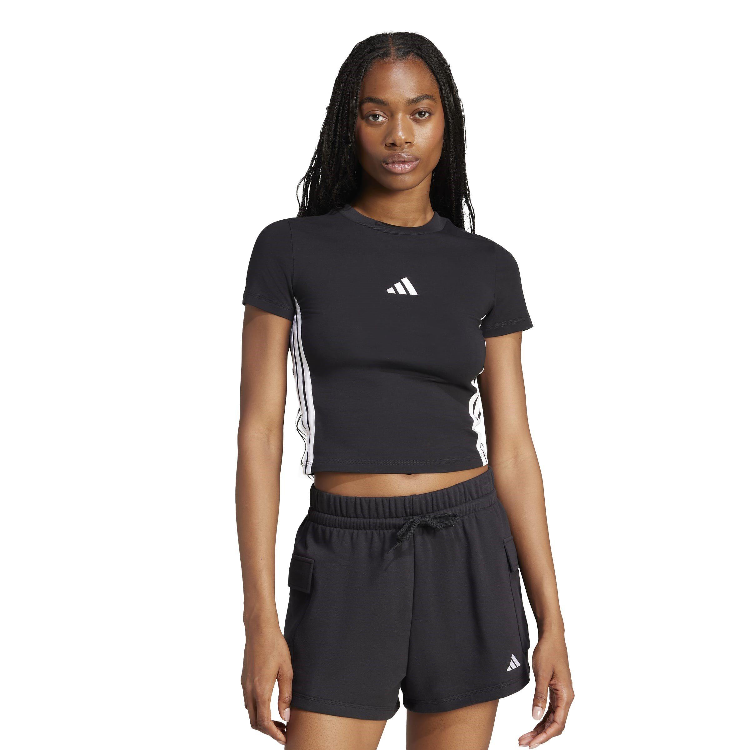 Black/White - adidas - Essentials 3-Stripes Slim Baby T-Shirt Womens - 2