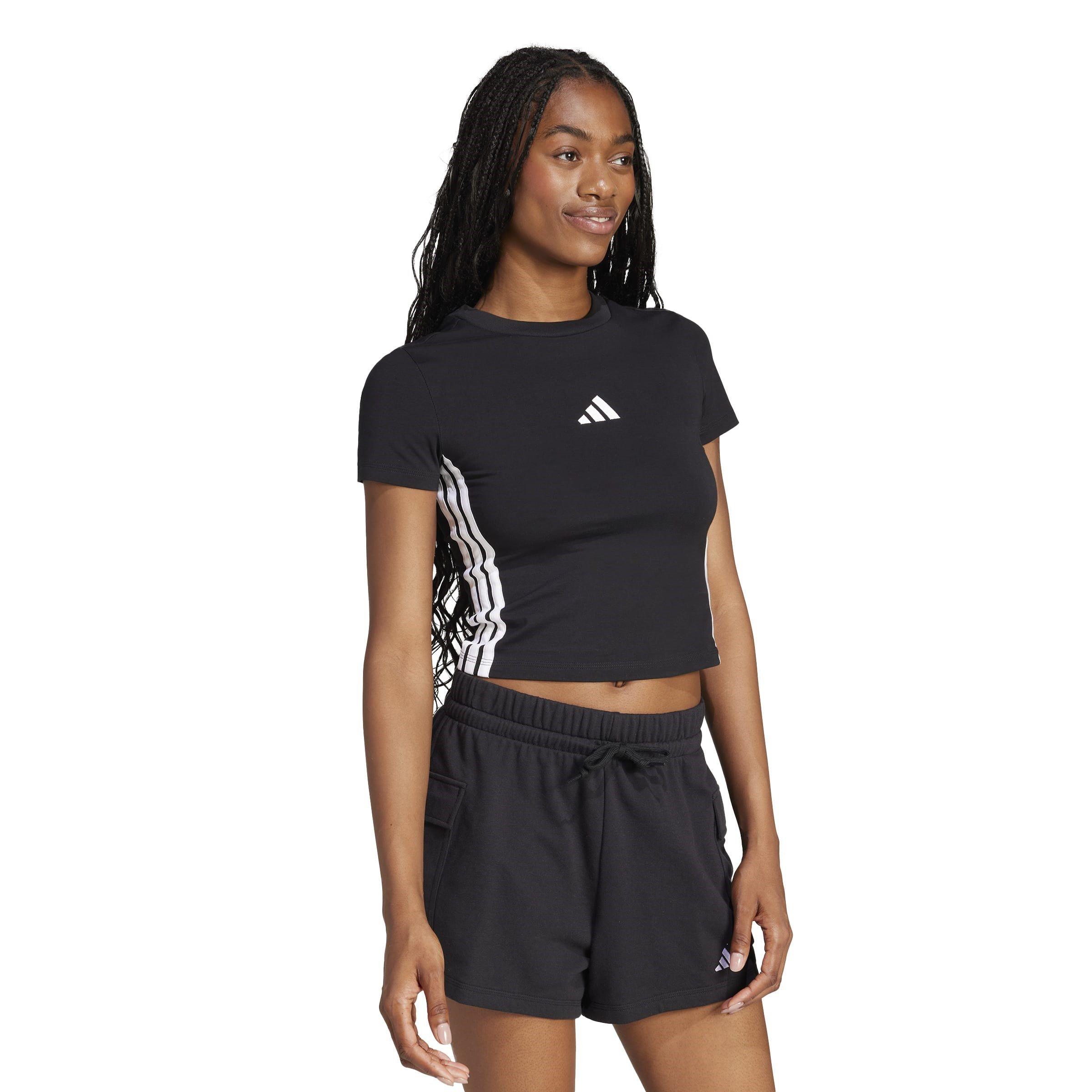 Black/White - adidas - Essentials 3-Stripes Slim Baby T-Shirt Womens - 4