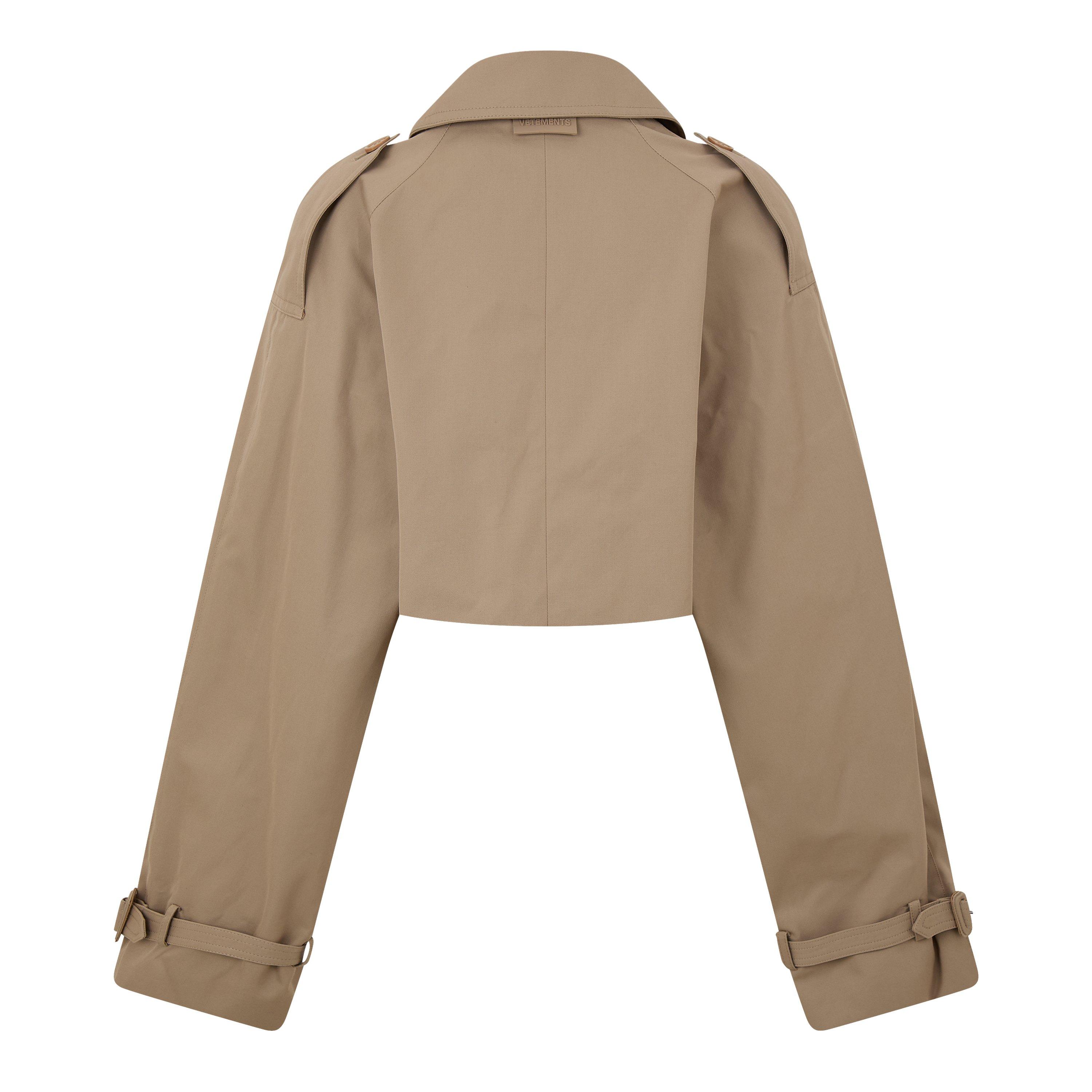 Beige - VETEMENTS - Women's Cropped Cotton Long Sleeve Trench Coat - 2