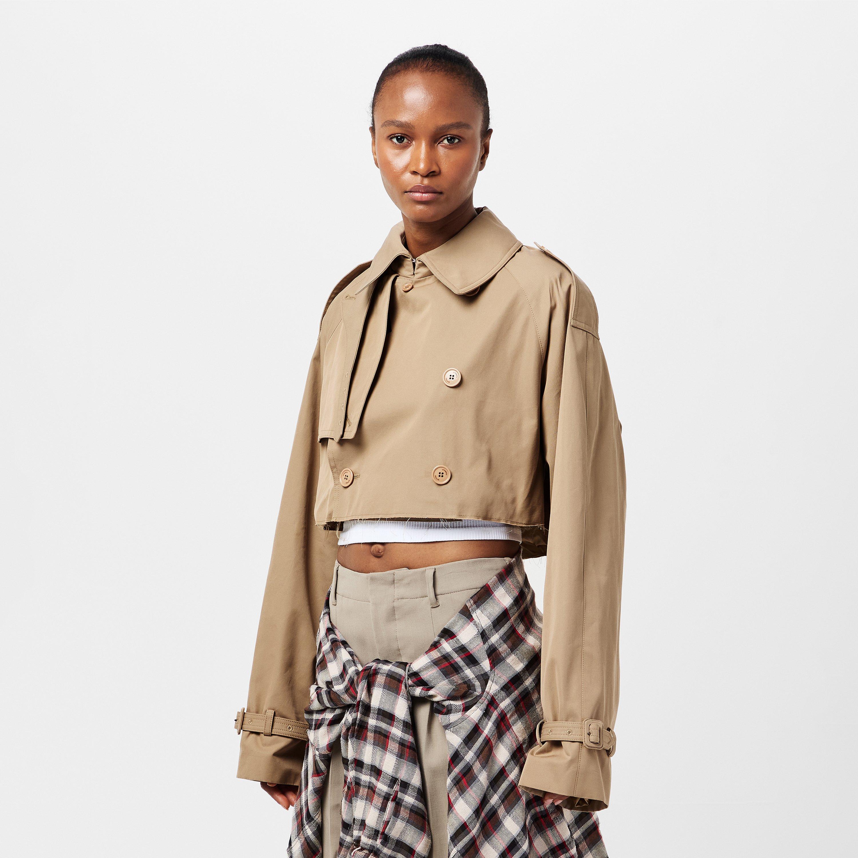 Beige - VETEMENTS - Women's Cropped Cotton Long Sleeve Trench Coat - 3
