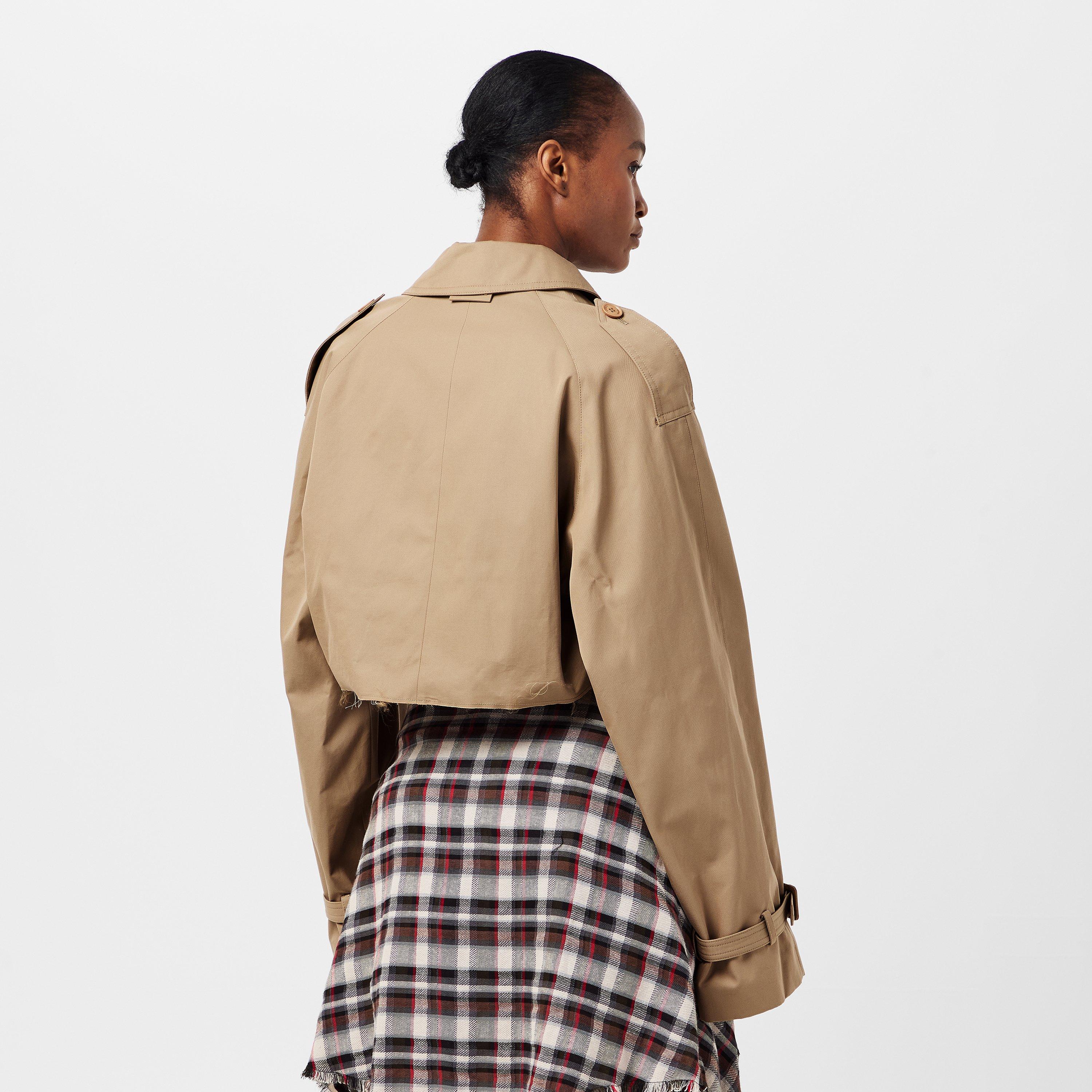 Beige - VETEMENTS - Women's Cropped Cotton Long Sleeve Trench Coat - 4