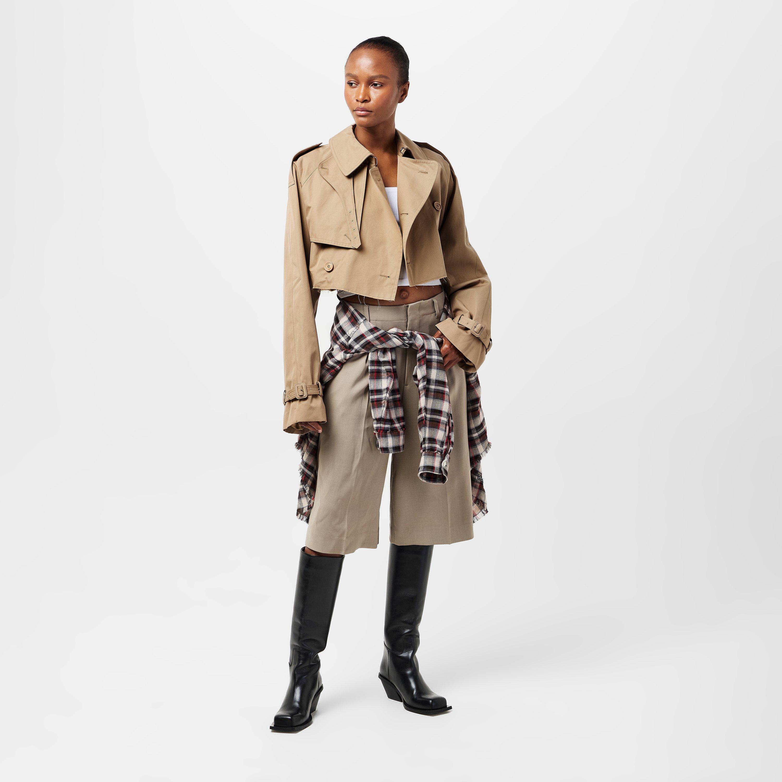 Beige - VETEMENTS - Women's Cropped Cotton Long Sleeve Trench Coat - 6