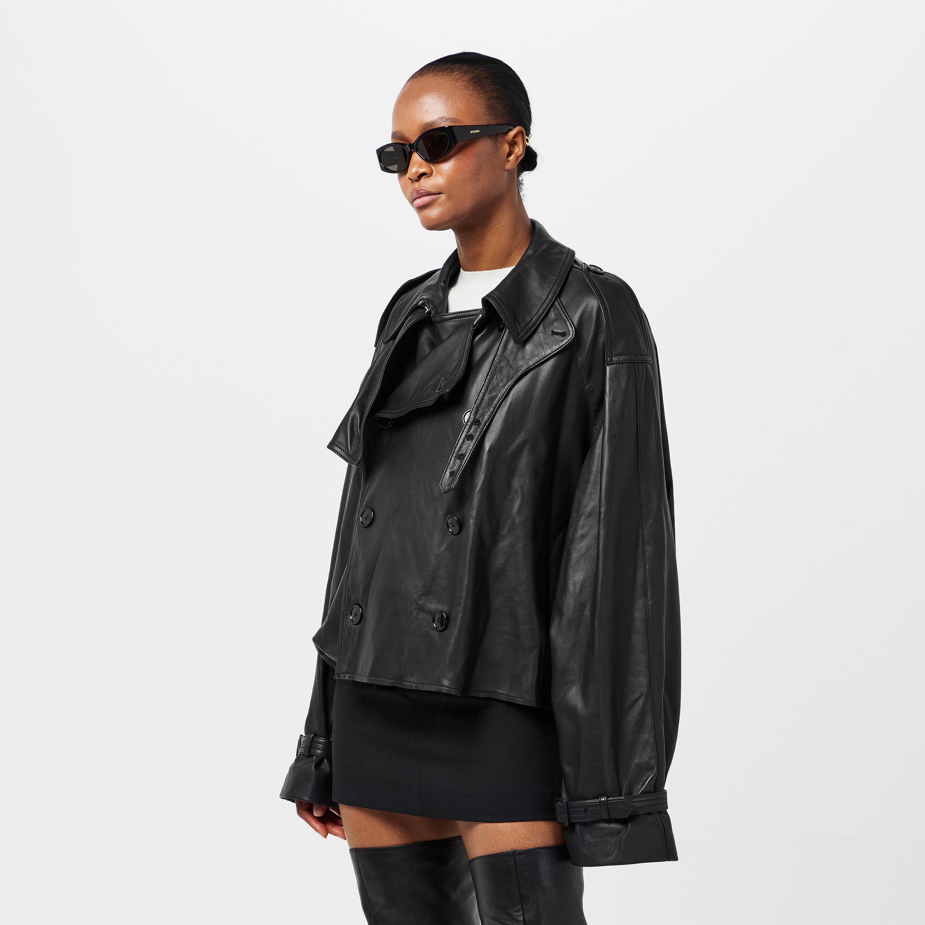 Black - VETEMENTS - Women's Vetements Double-Breasted Long Sleeve Hip Length Trench Coat - 3