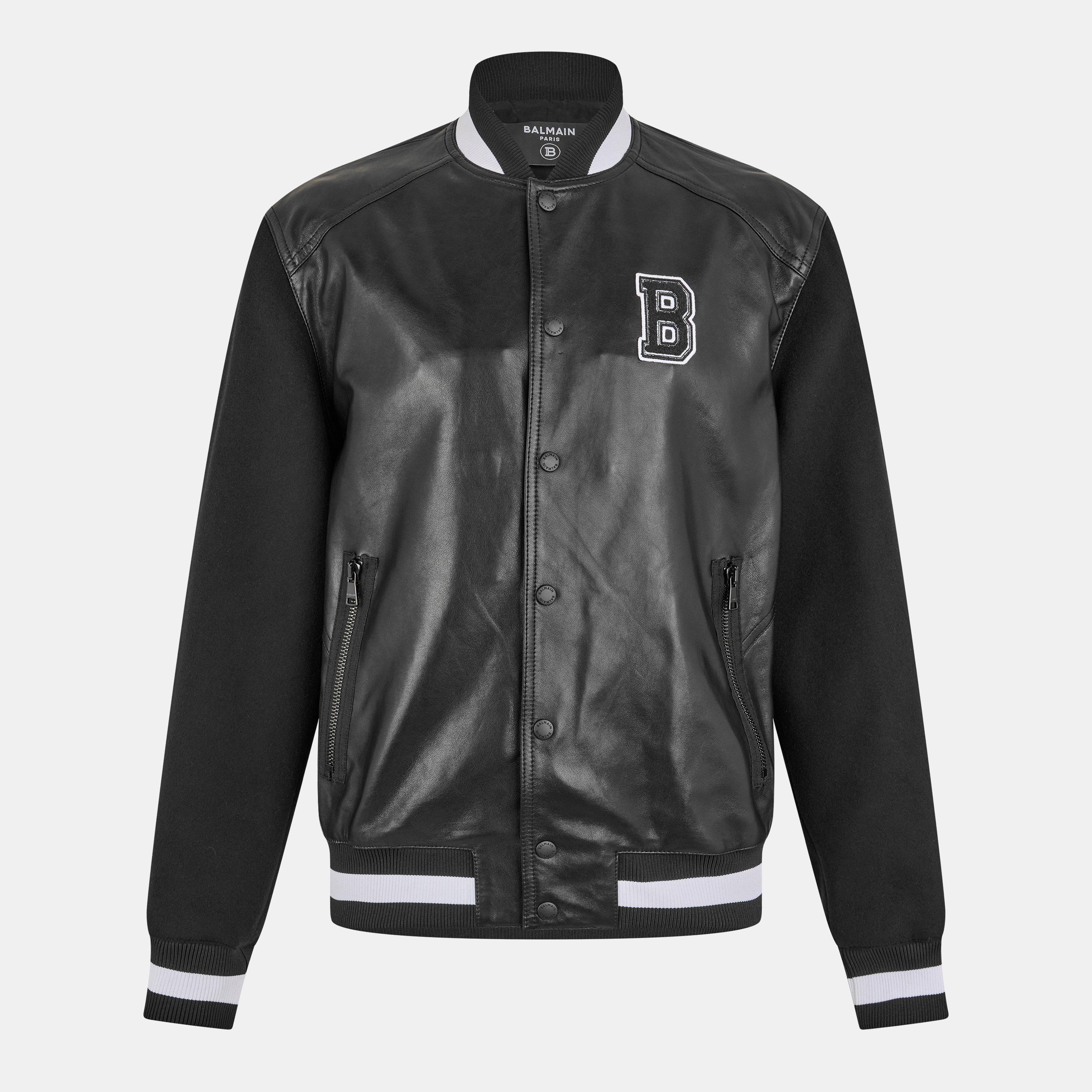 Black - Balmain - Men's Logo Press-Stud Varsity Jacket - 1
