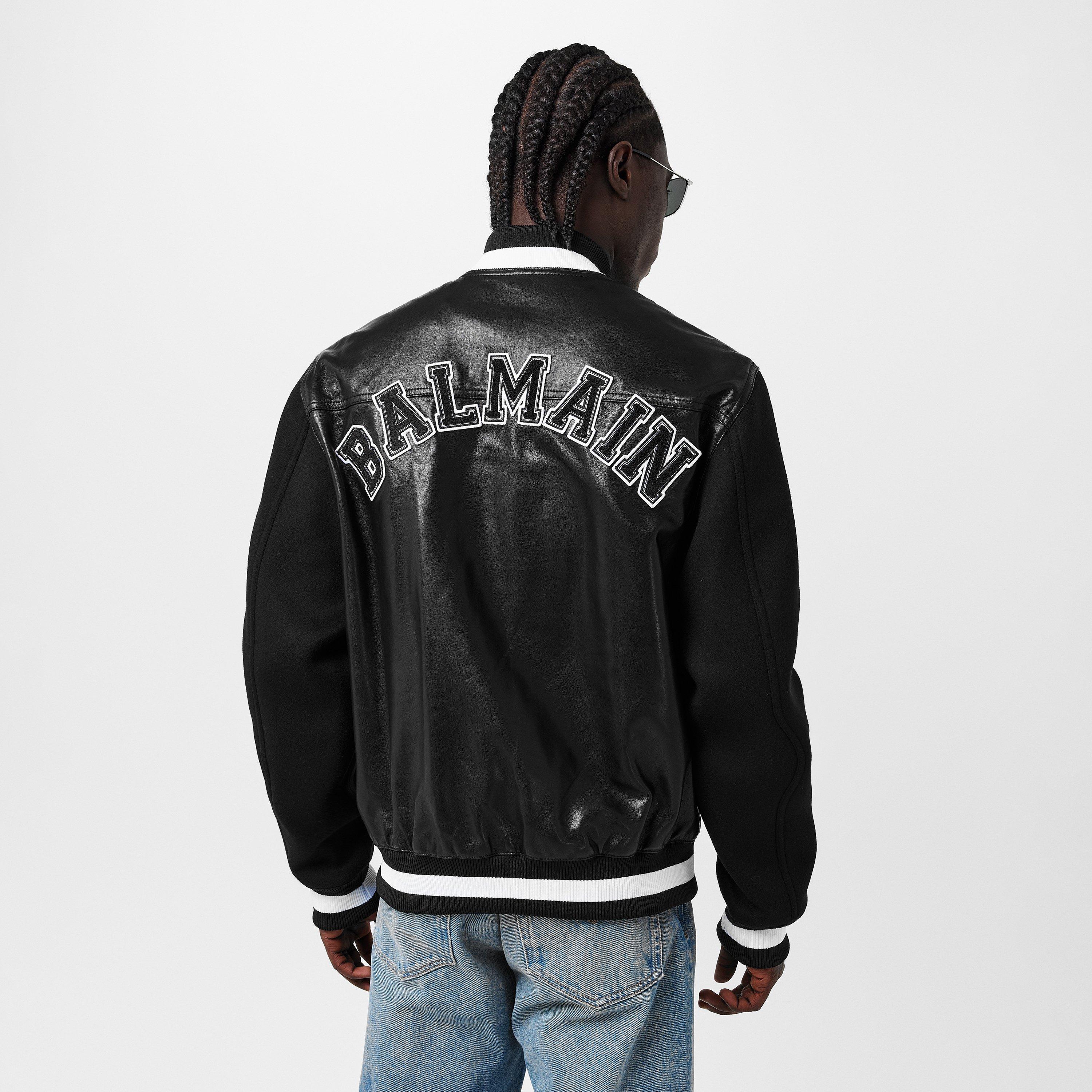 Black - Balmain - Men's Logo Press-Stud Varsity Jacket - 4