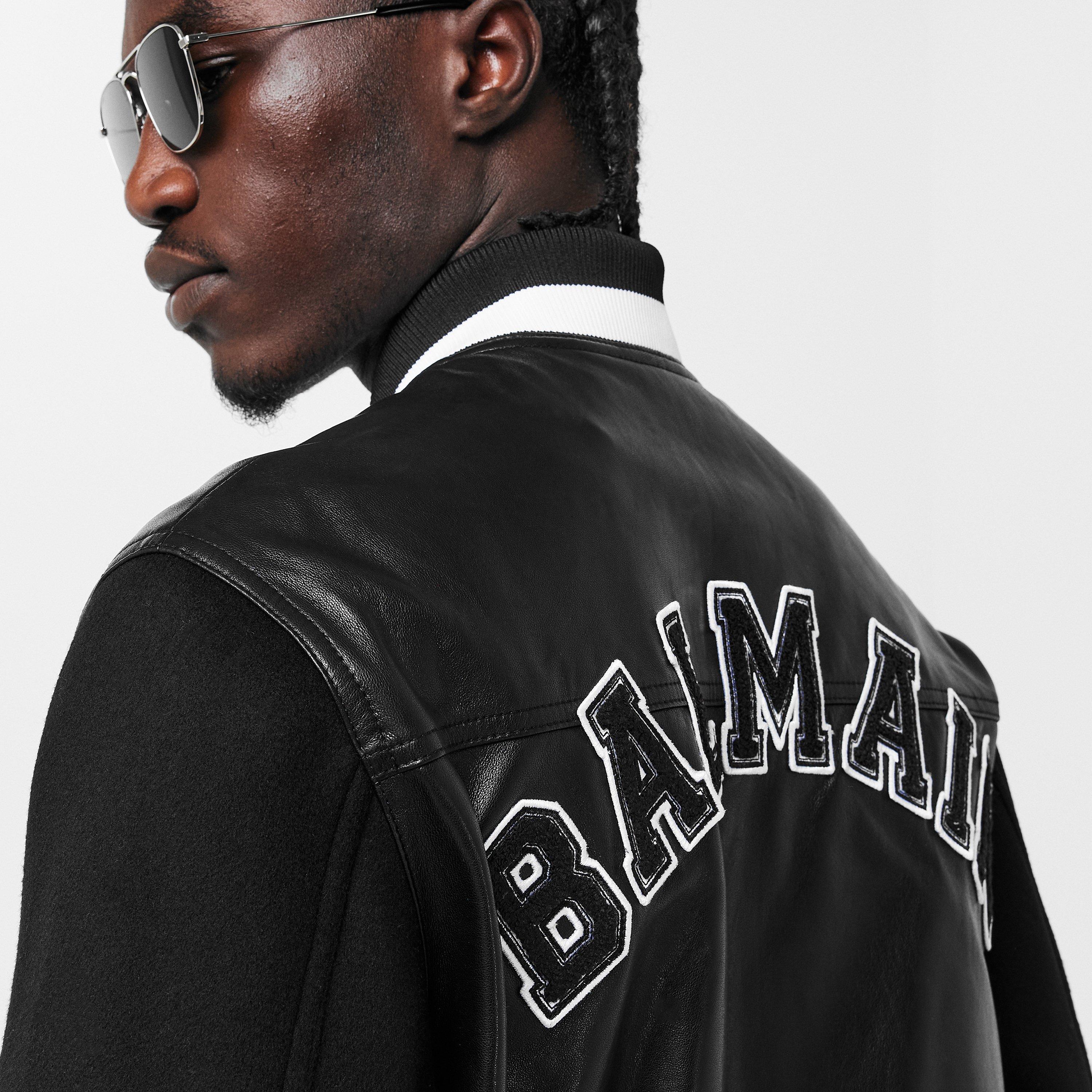 Black - Balmain - Men's Logo Press-Stud Varsity Jacket - 5