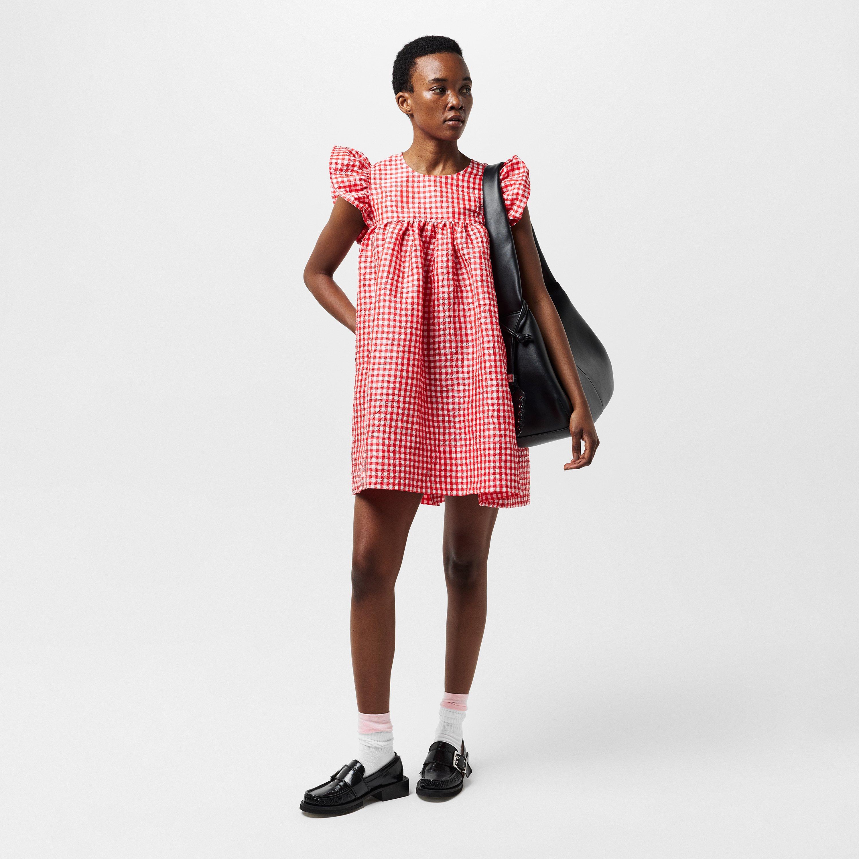 Red Alert - Ganni - Women's Frill Mini Smock Dress - 6