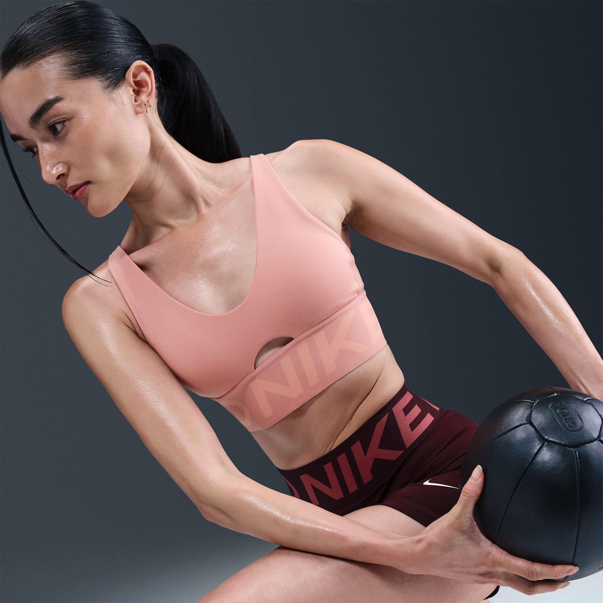 Pink - Nike - Pro Indy Plunge Womens Padded Sports Bra - 2