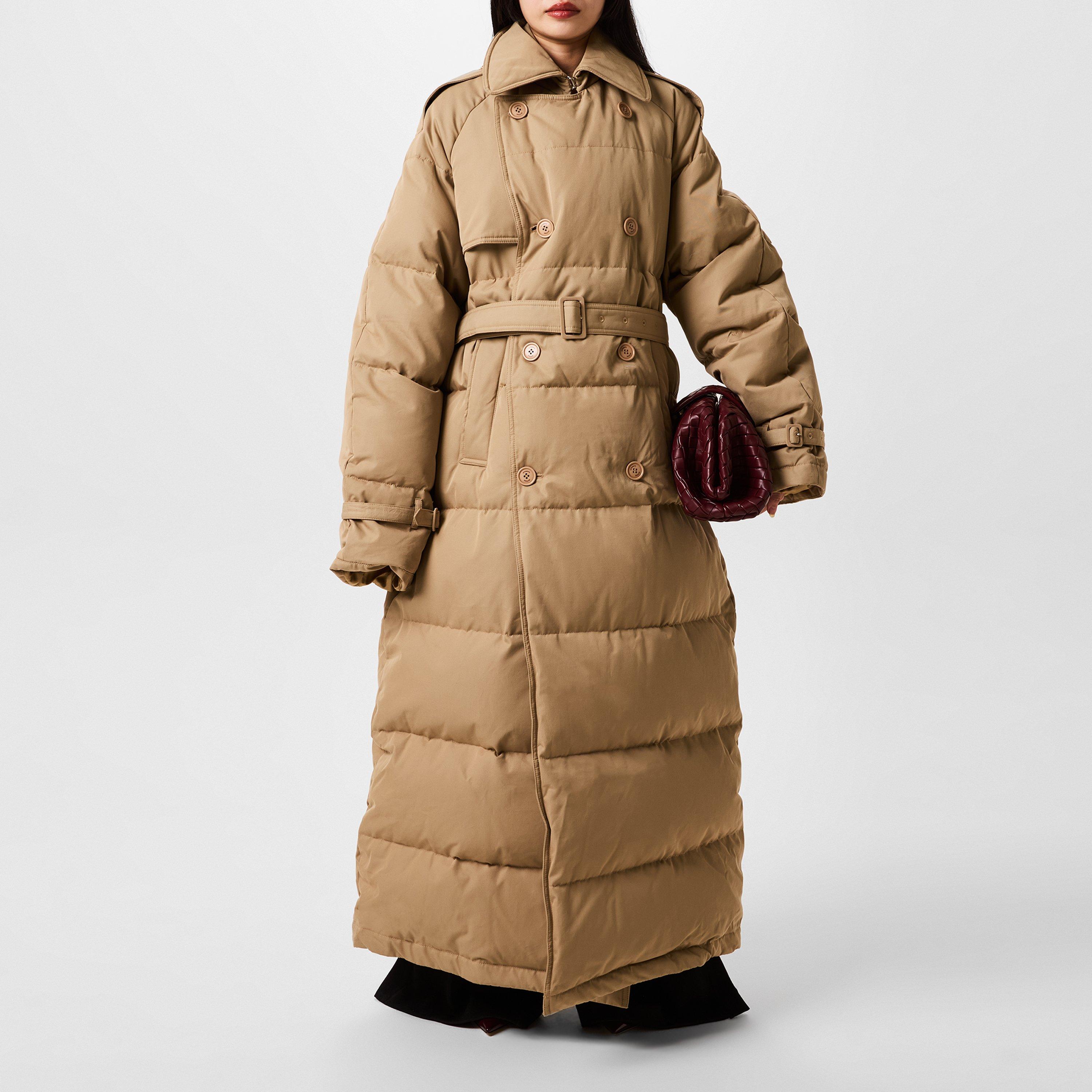 Beige - VETEMENTS - Women's Puffer Trench Coat Cotton Long Sleeve Oversized Fit Long Puffer Jacket - 1
