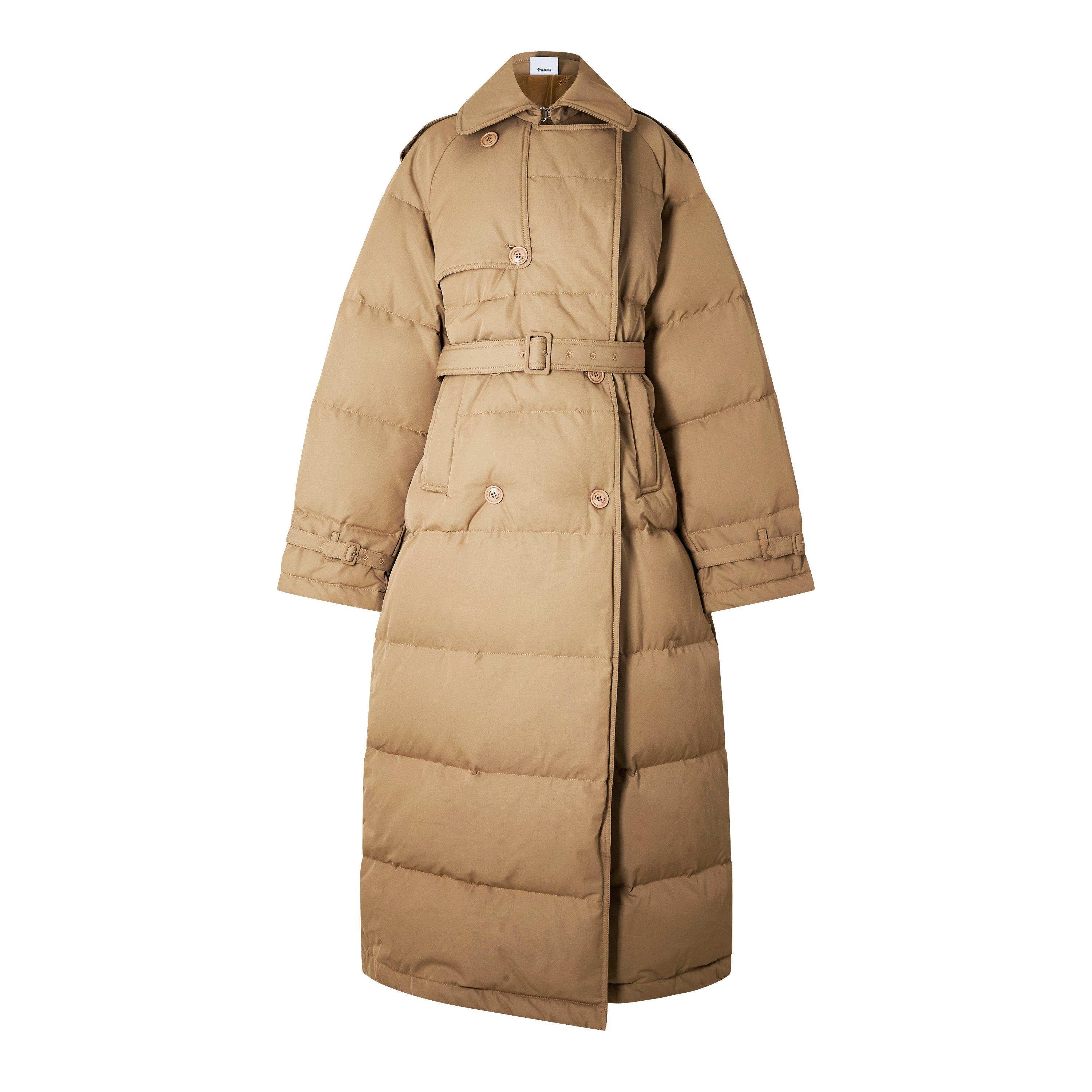 Beige - VETEMENTS - Women's Puffer Trench Coat Cotton Long Sleeve Oversized Fit Long Puffer Jacket - 5