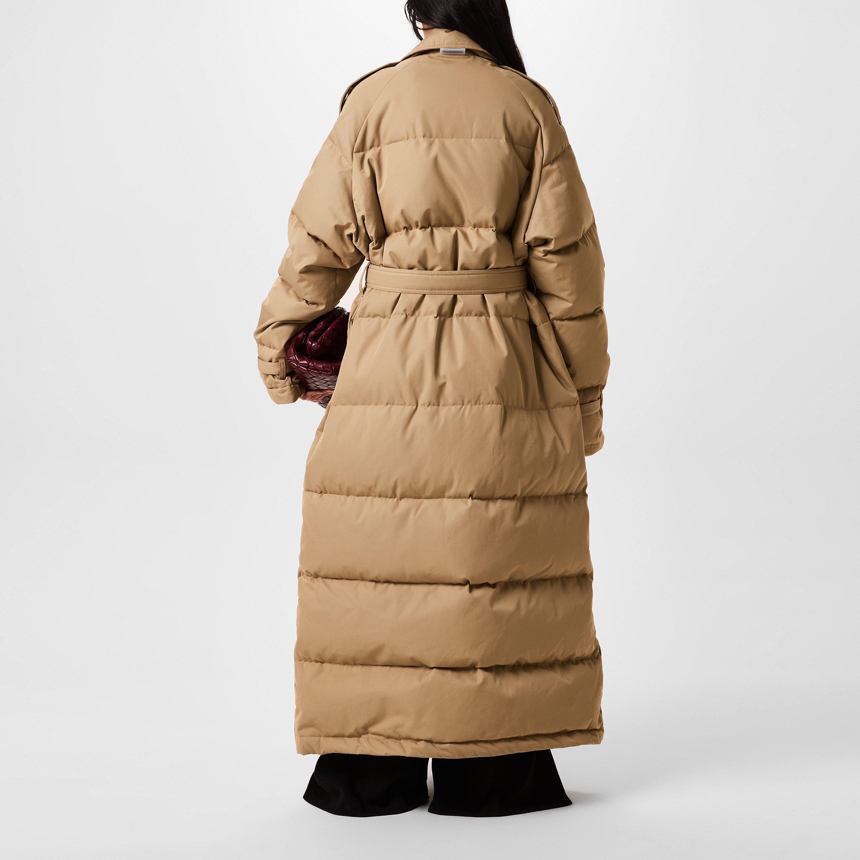 Beige - VETEMENTS - Women's Puffer Trench Coat Cotton Long Sleeve Oversized Fit Long Puffer Jacket - 3