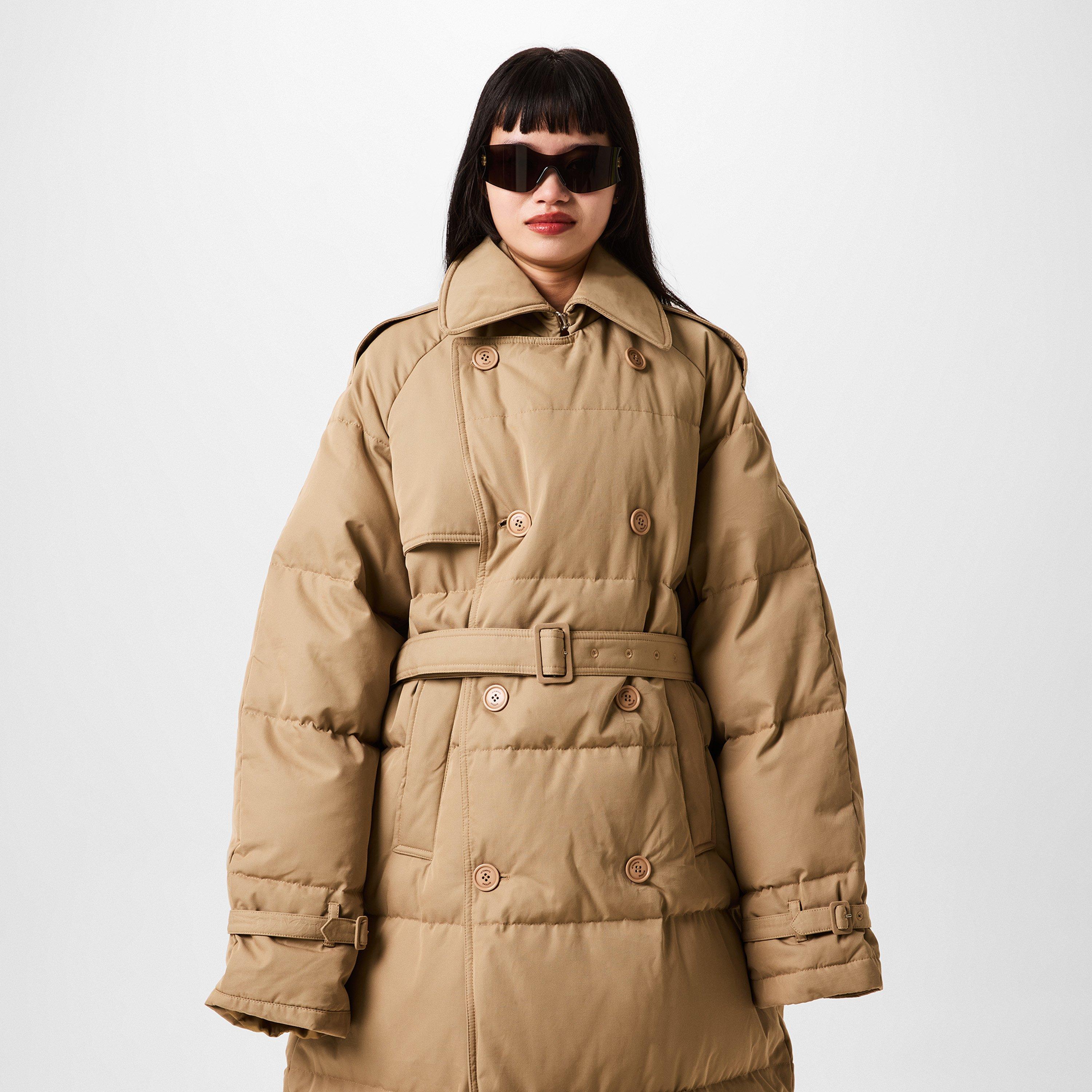 Beige - VETEMENTS - Women's Puffer Trench Coat Cotton Long Sleeve Oversized Fit Long Puffer Jacket - 4