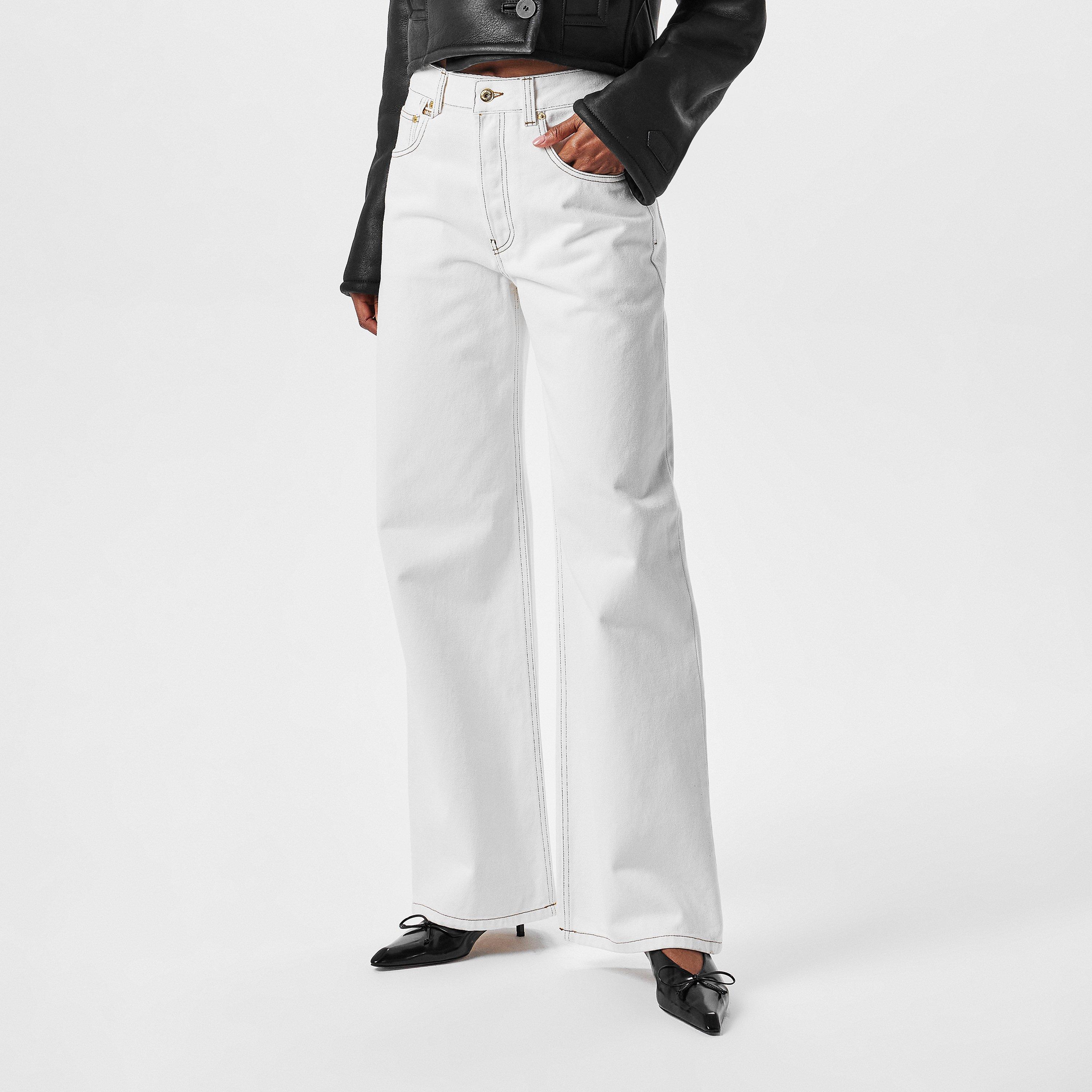Off White - Jacquemus - Women's Jacquard De Nimes Wide Leg Jeans - 3