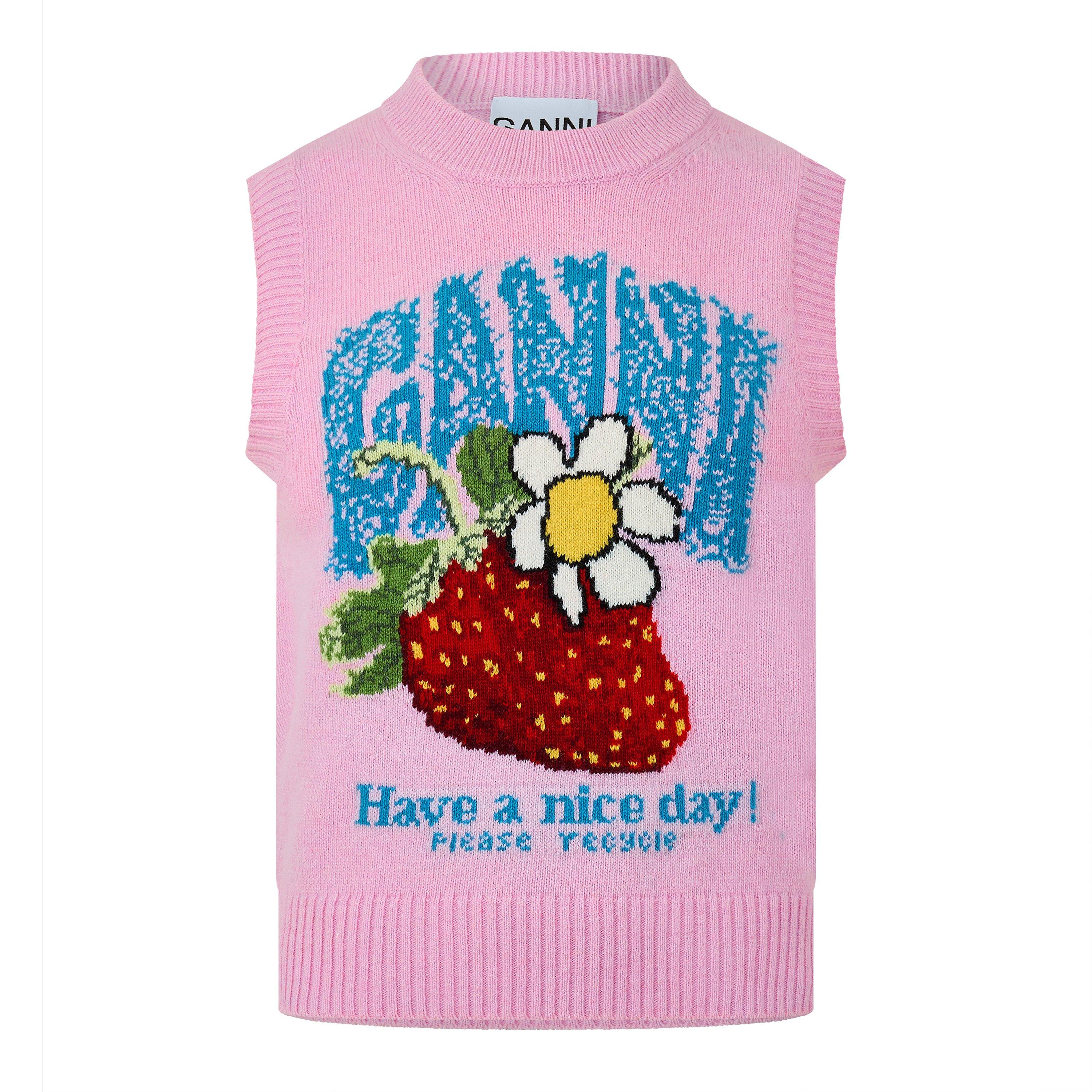 Ganni Women's Graphic Wool Knitted Sweater Vest - Pink - Size 12 (38)