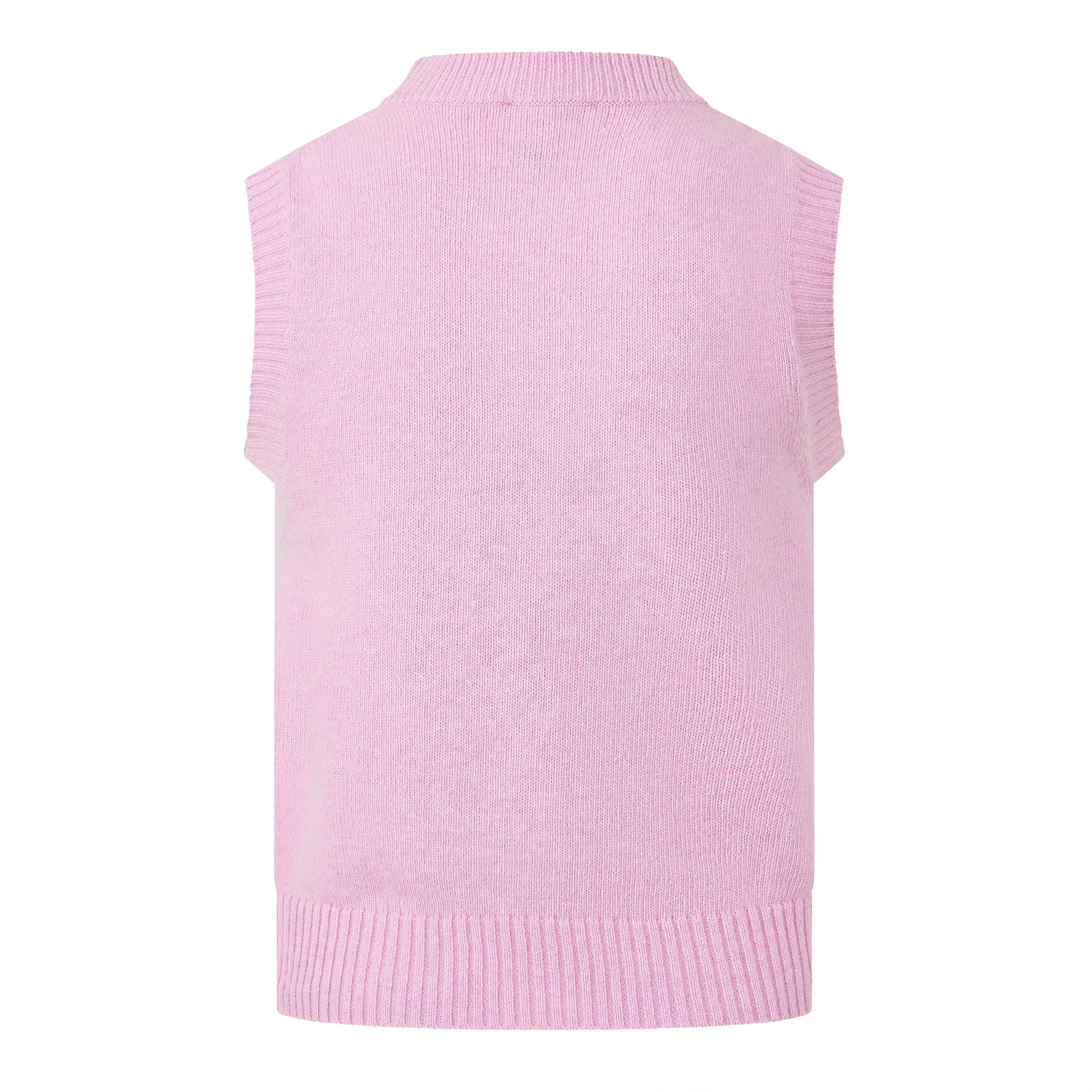 Pink - Ganni - Women's Graphic Wool Knitted Sweater Vest - 2