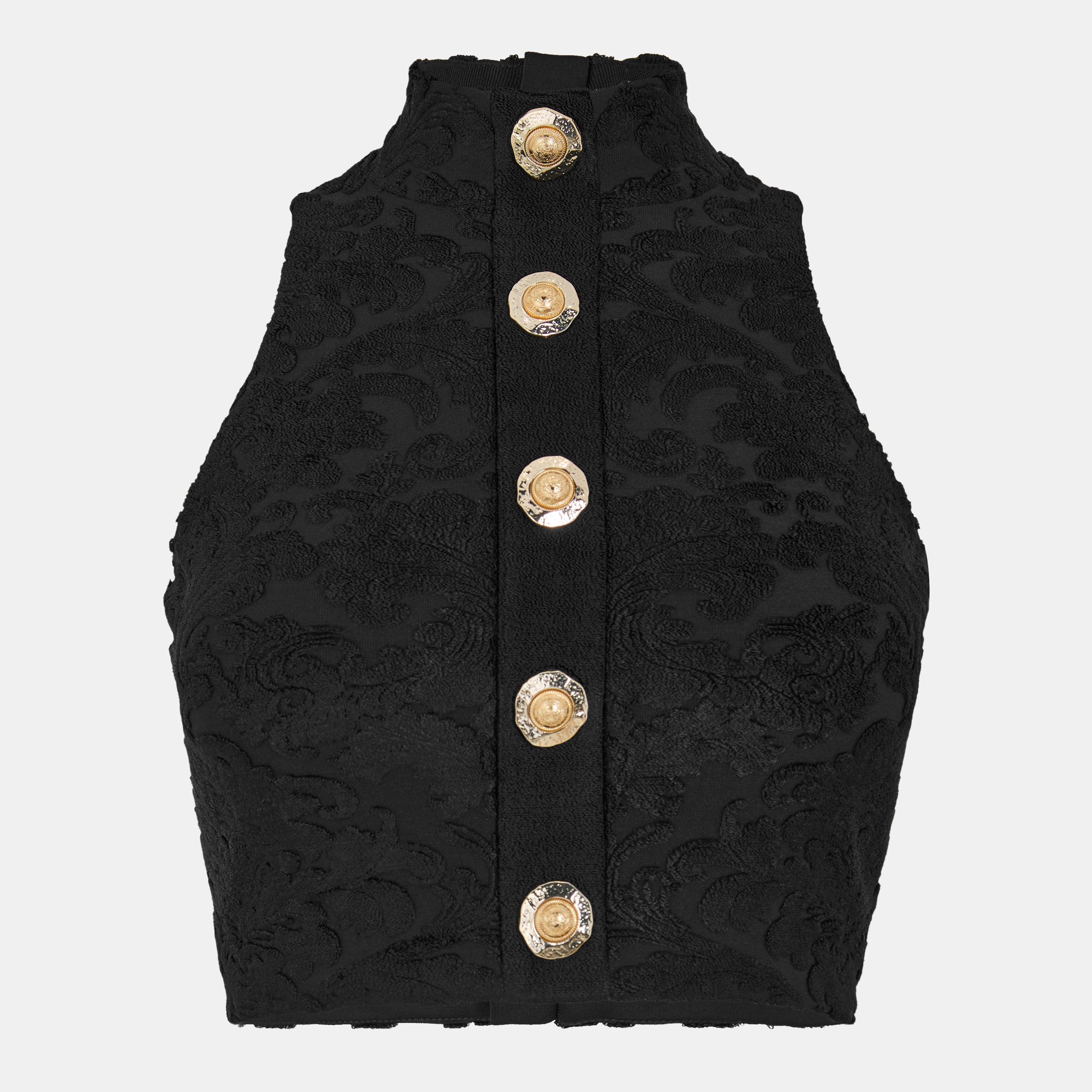 Noir - Balmain - Women's Short Sleeve Crop Top - 1
