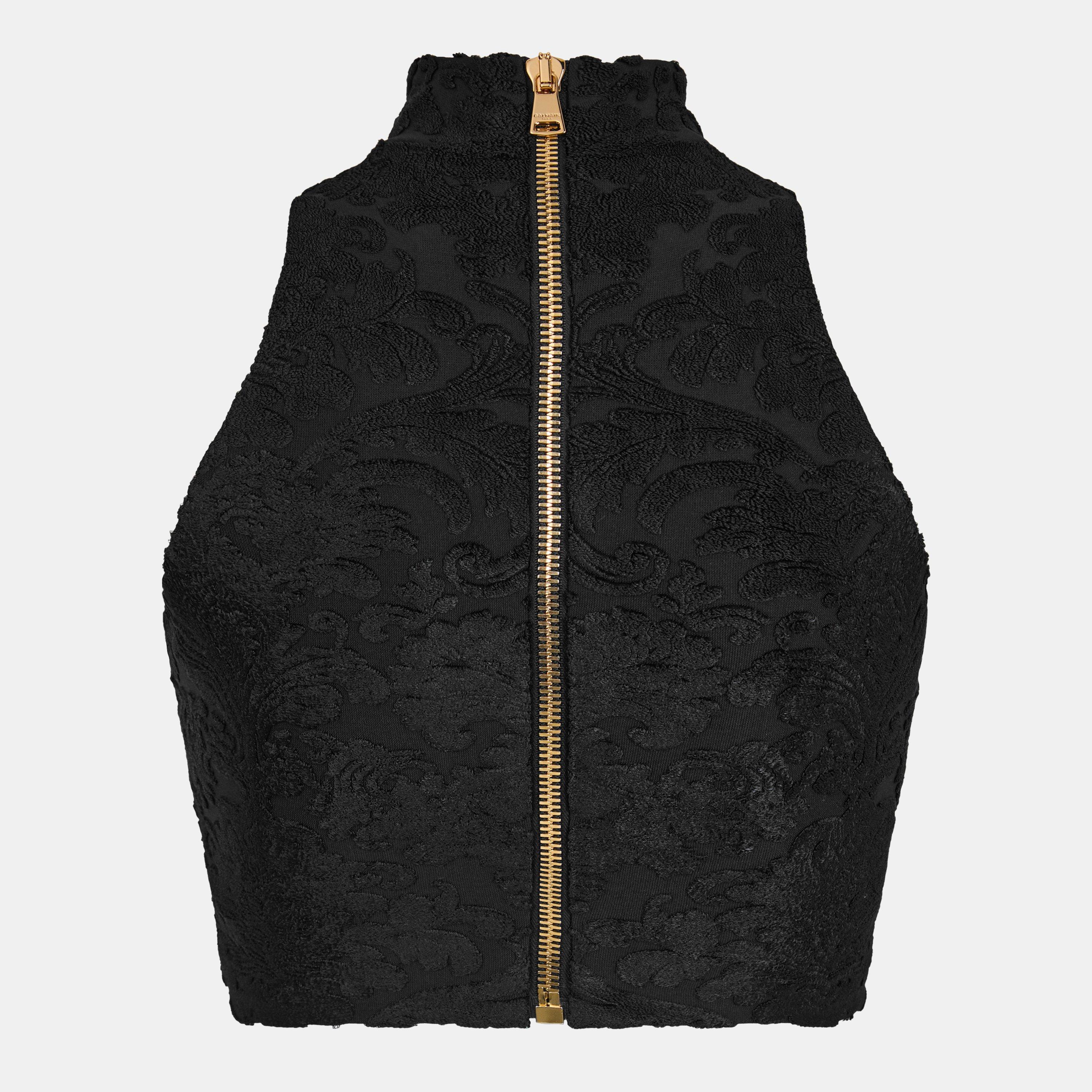 Noir - Balmain - Women's Short Sleeve Crop Top - 2