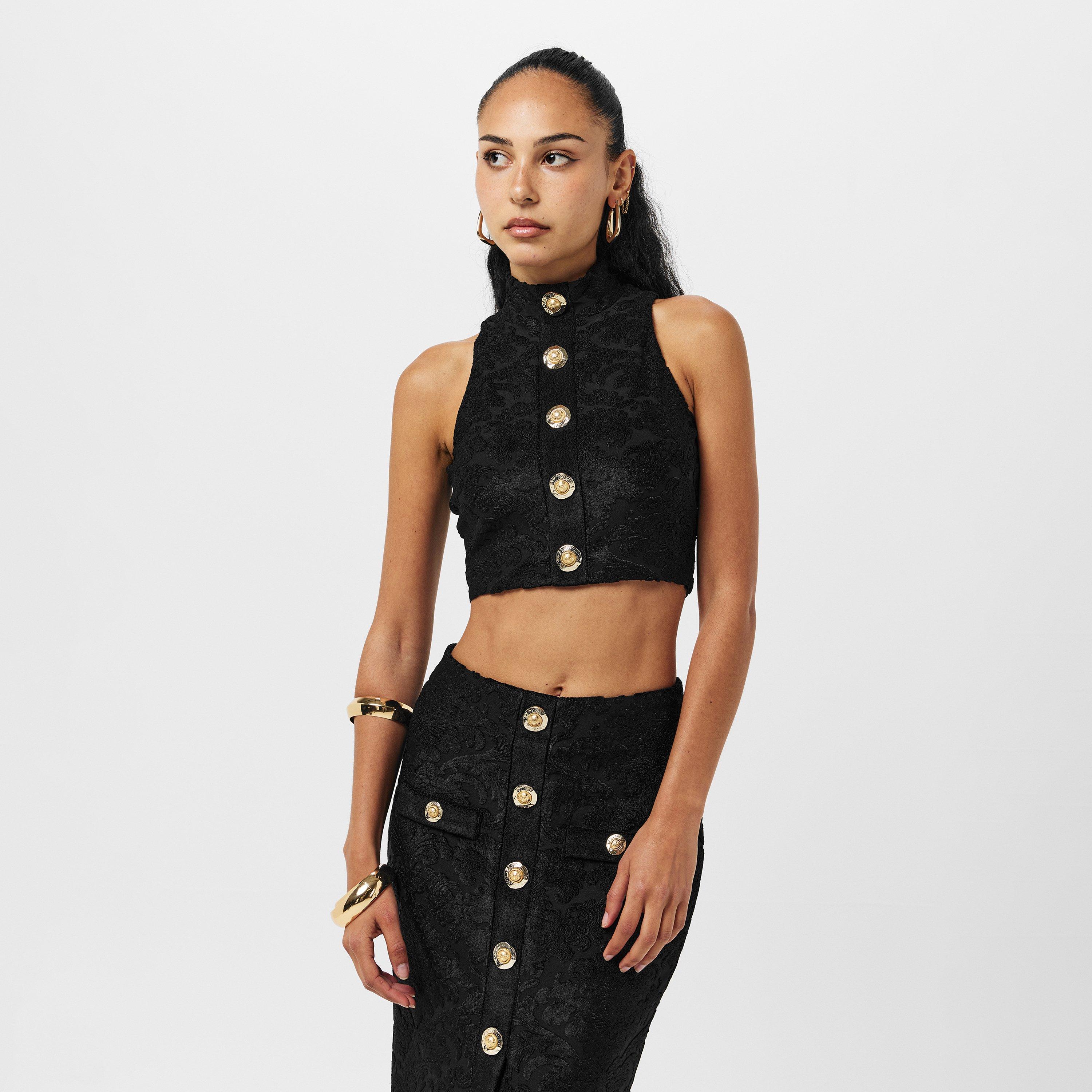 Noir - Balmain - Women's Short Sleeve Crop Top - 3