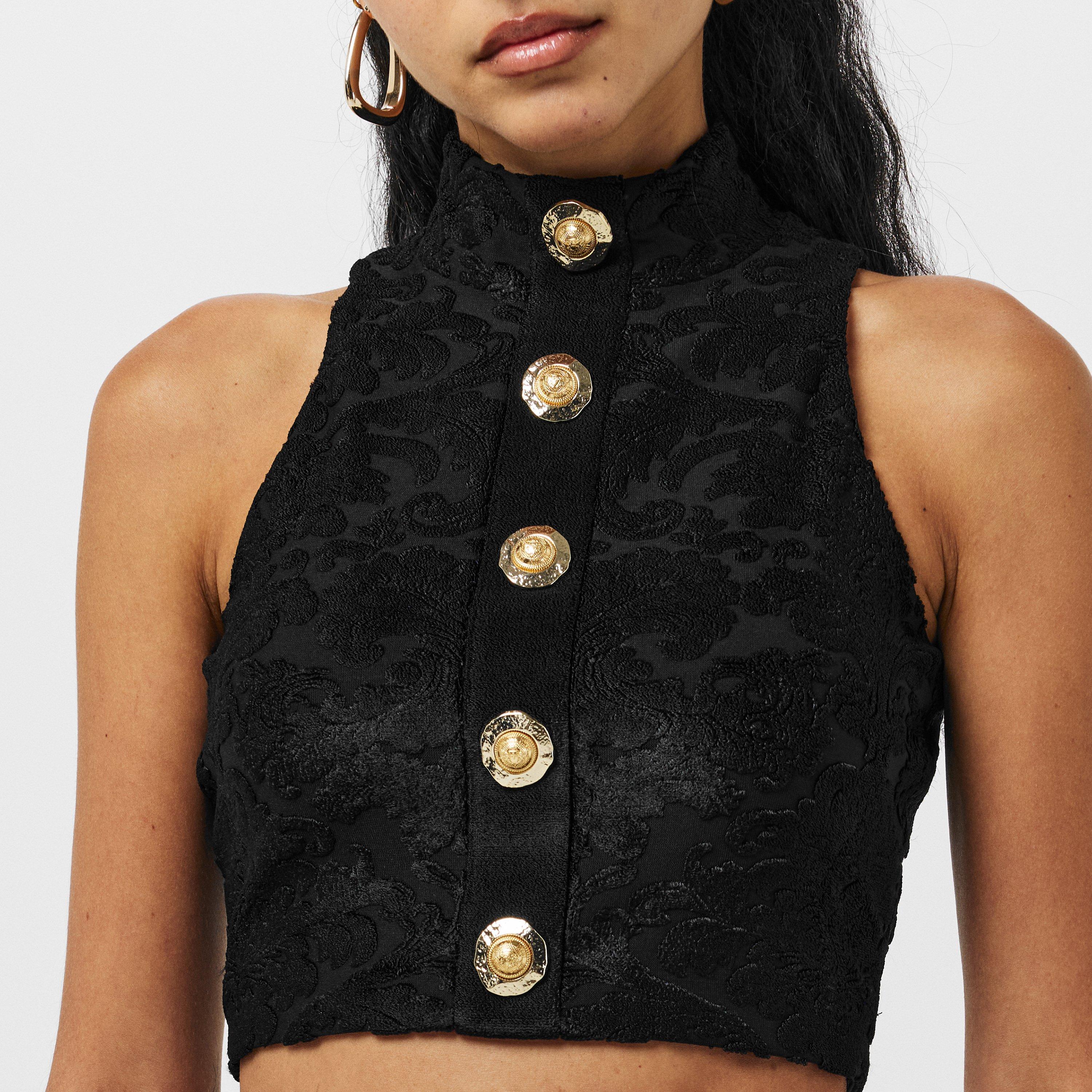 Noir - Balmain - Women's Short Sleeve Crop Top - 5