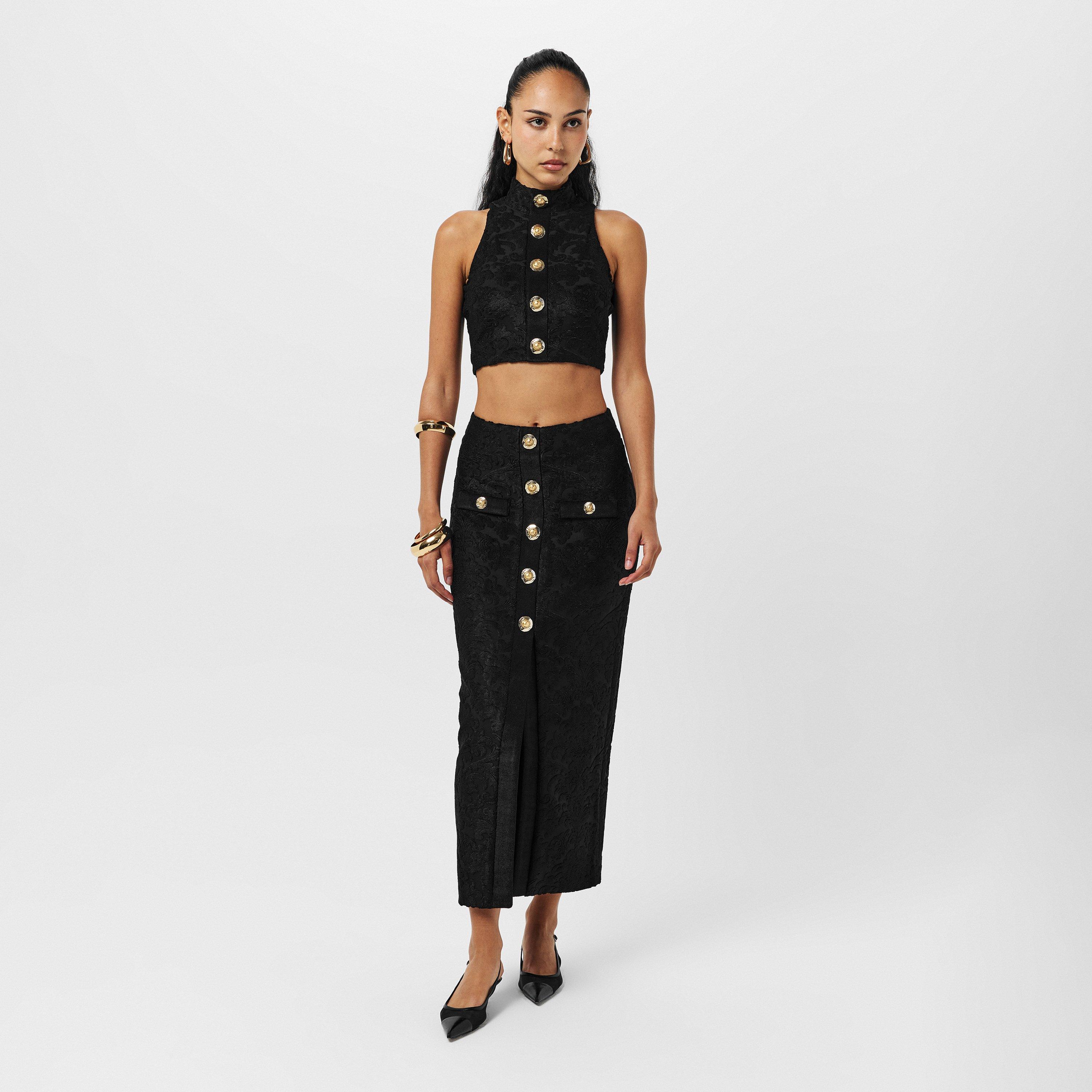 Noir - Balmain - Women's Short Sleeve Crop Top - 6