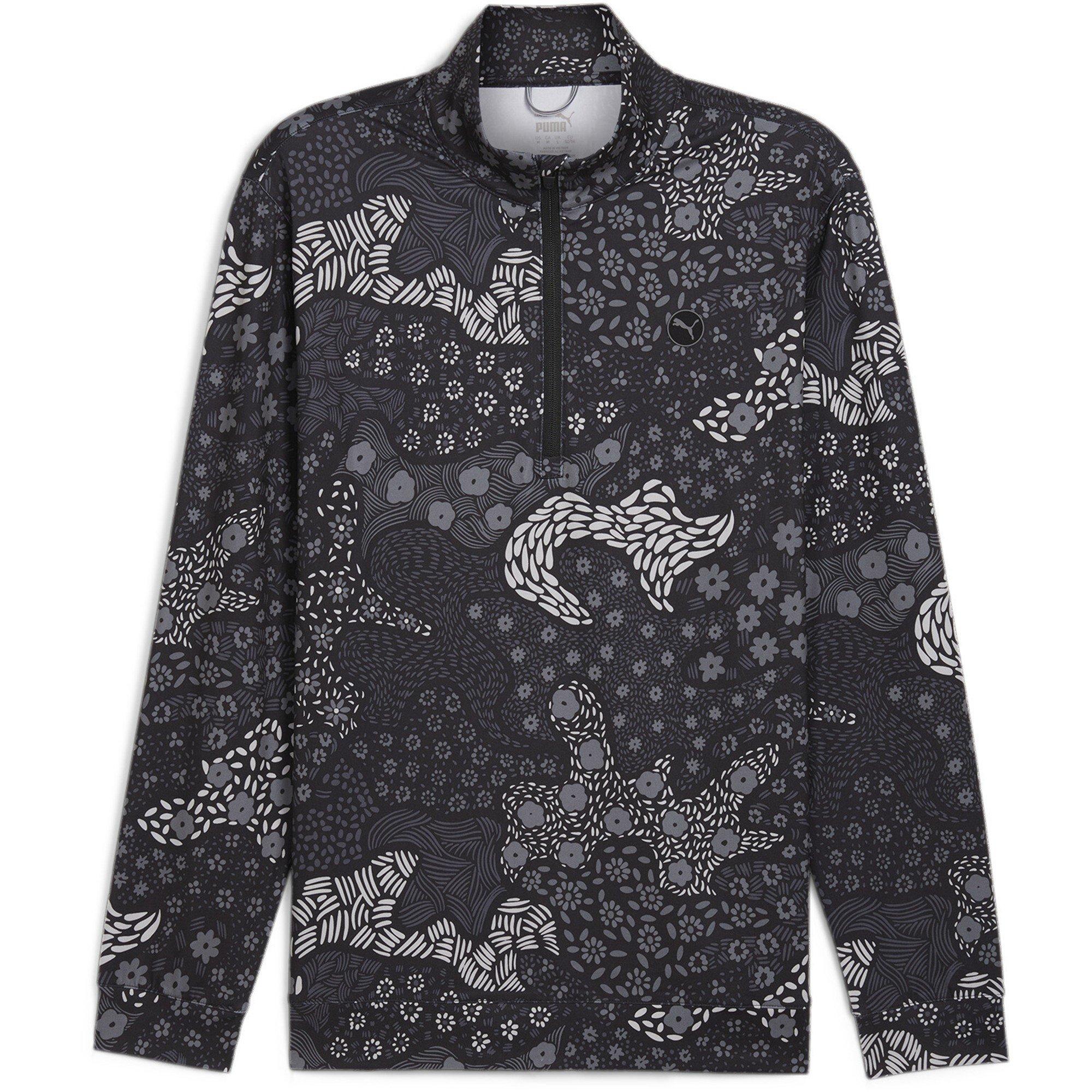 Puma Men's Camo Quarter Zip Long Sleeve T-Shirt - Blk/Slatesky - M