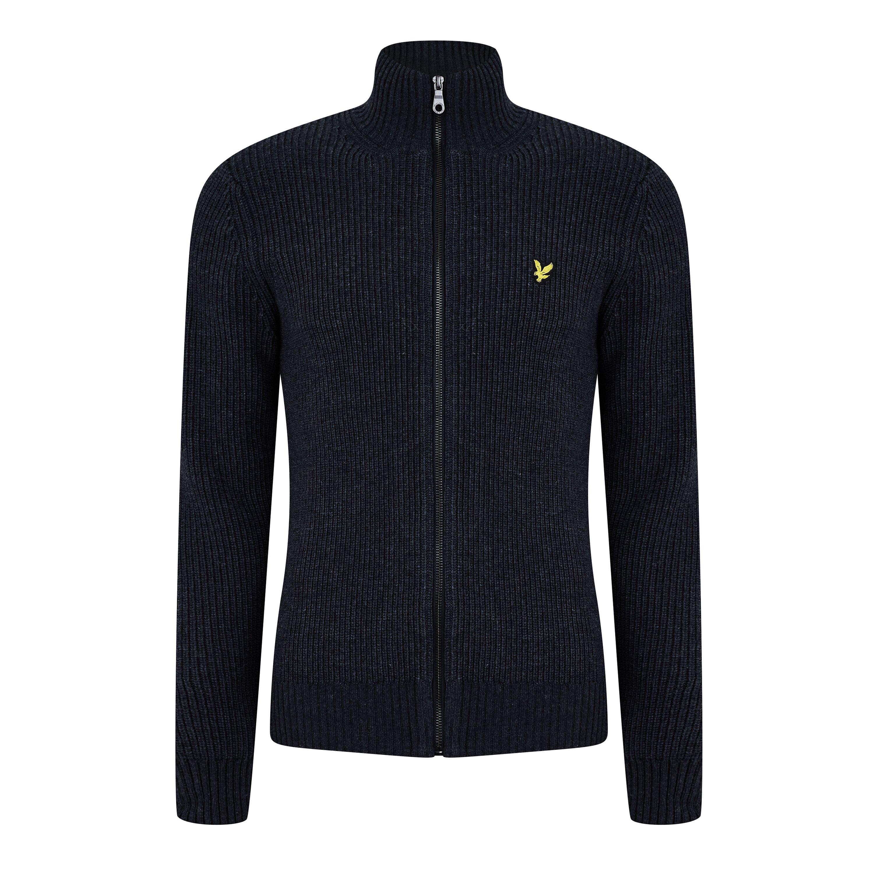 Dunkles Marineblau Meliert - Lyle and Scott - Men's Knitted Rib Zip-Through Cardigan - 1