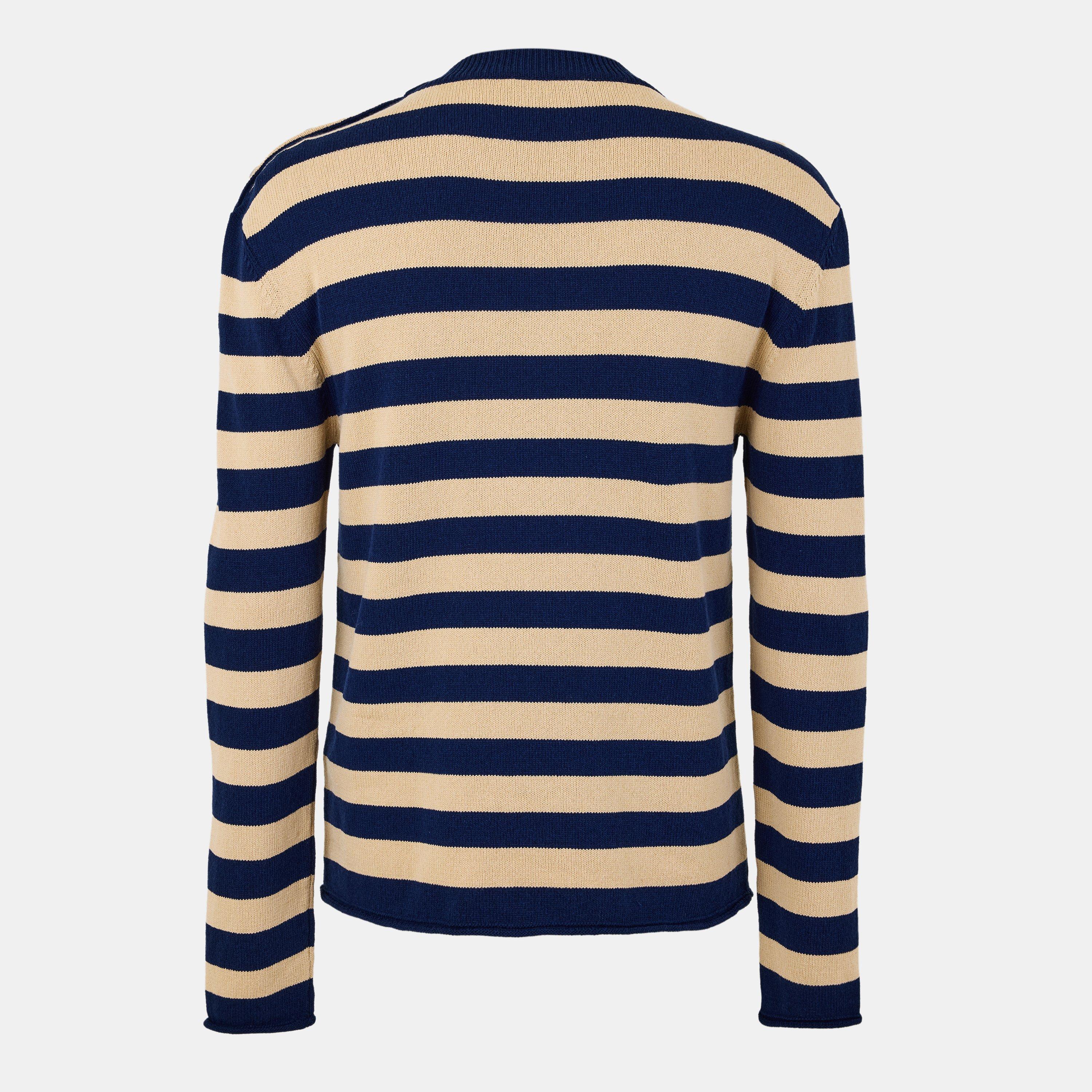 Marine/Camel - Balmain - Men's Stripe Crew Neck Jumper - 2