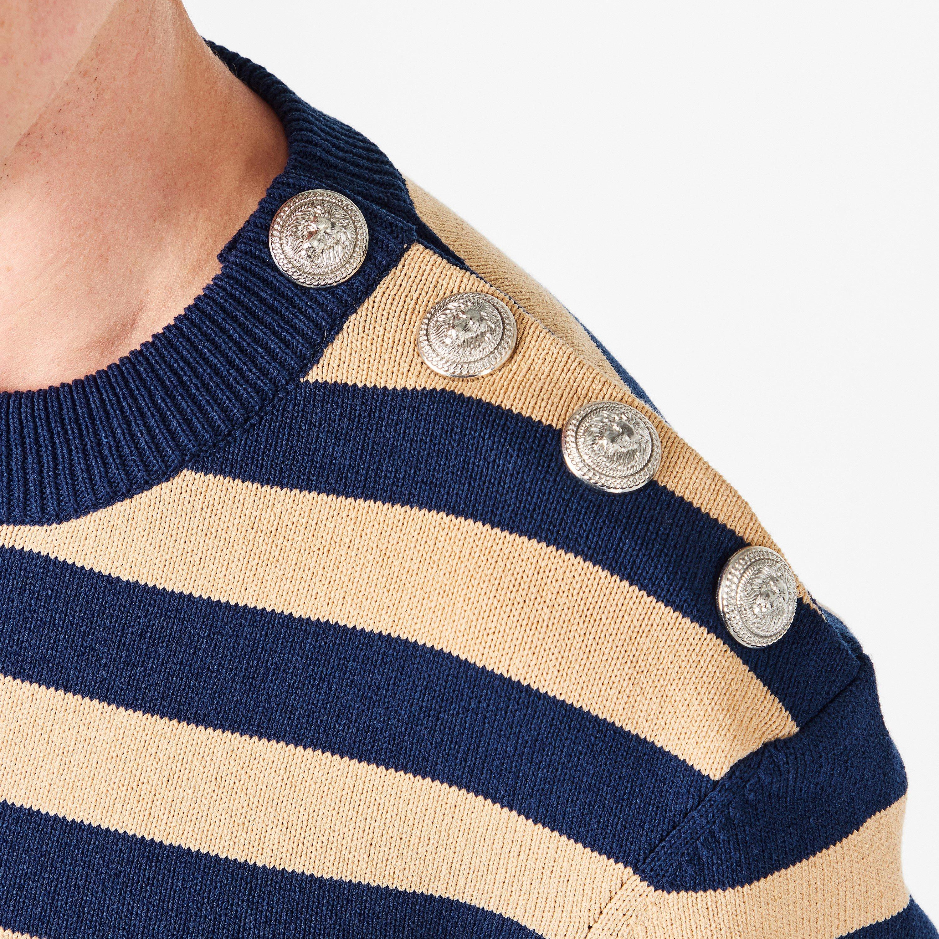 Marine/Camel - Balmain - Men's Stripe Crew Neck Jumper - 5