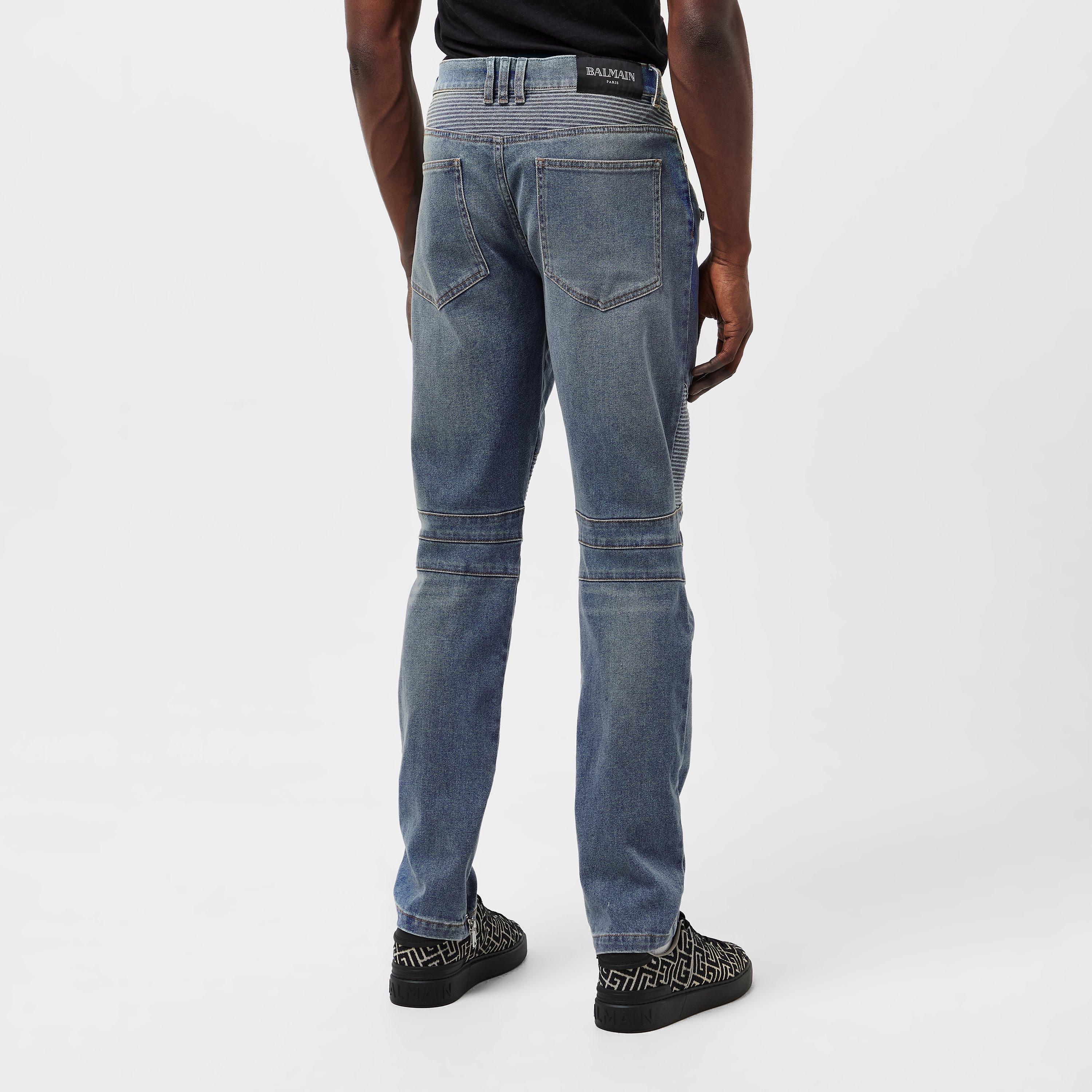 Blue - Balmain - Men's Biker Straight Leg Jeans - 4