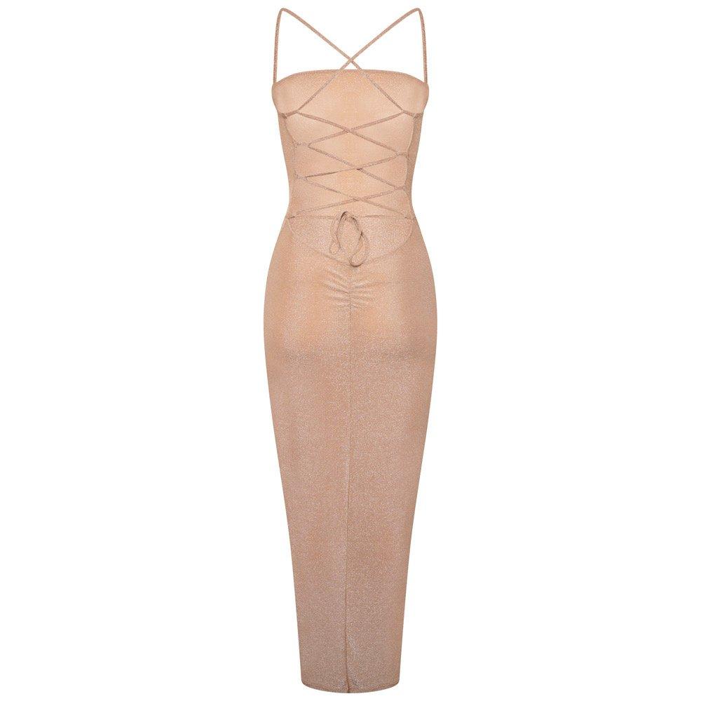 Beige - Honeyz - Backless Maxi Dress - 2