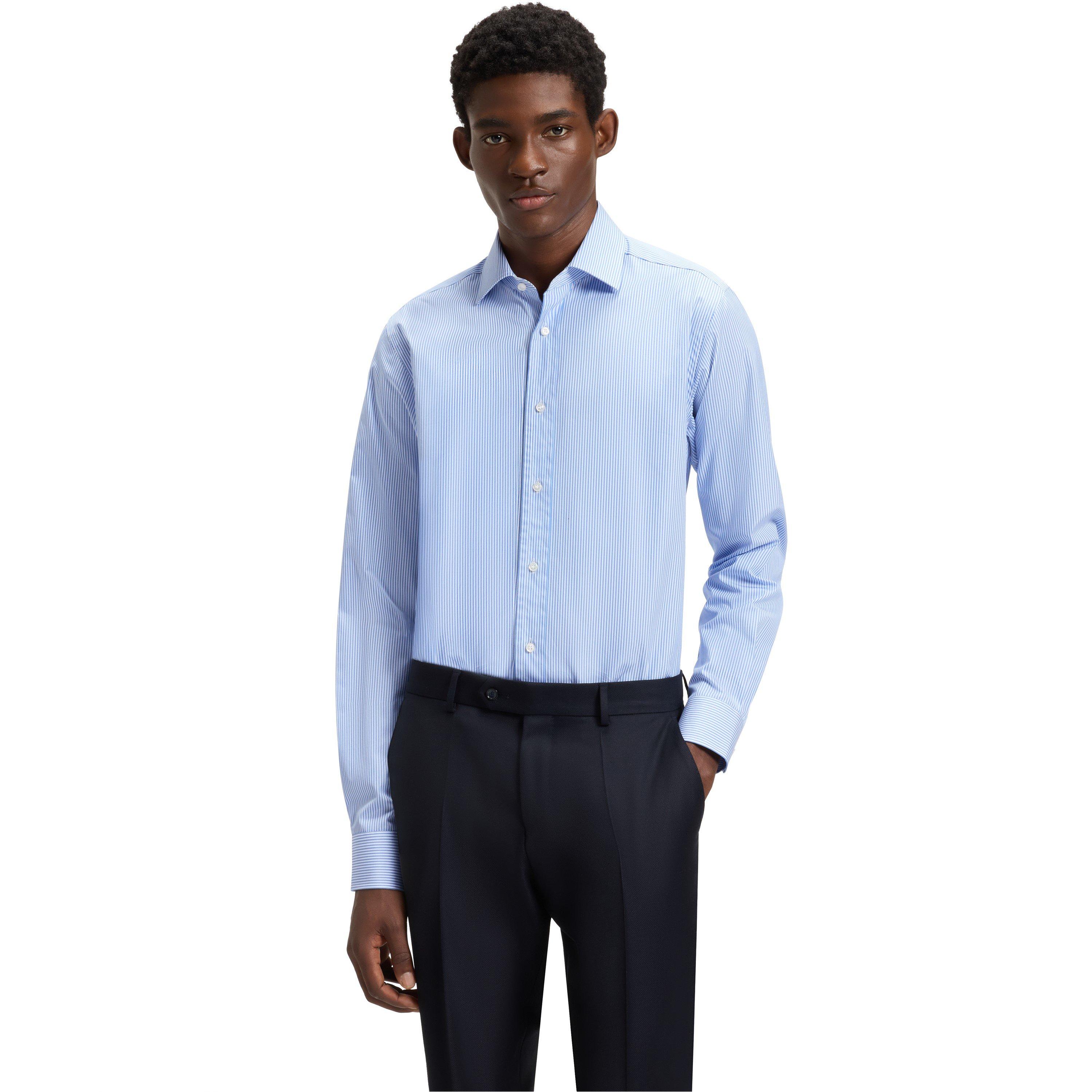 Light Blue 450 - Boss - Men's Double Breasted David Structured Slim Fit Shirt - 2