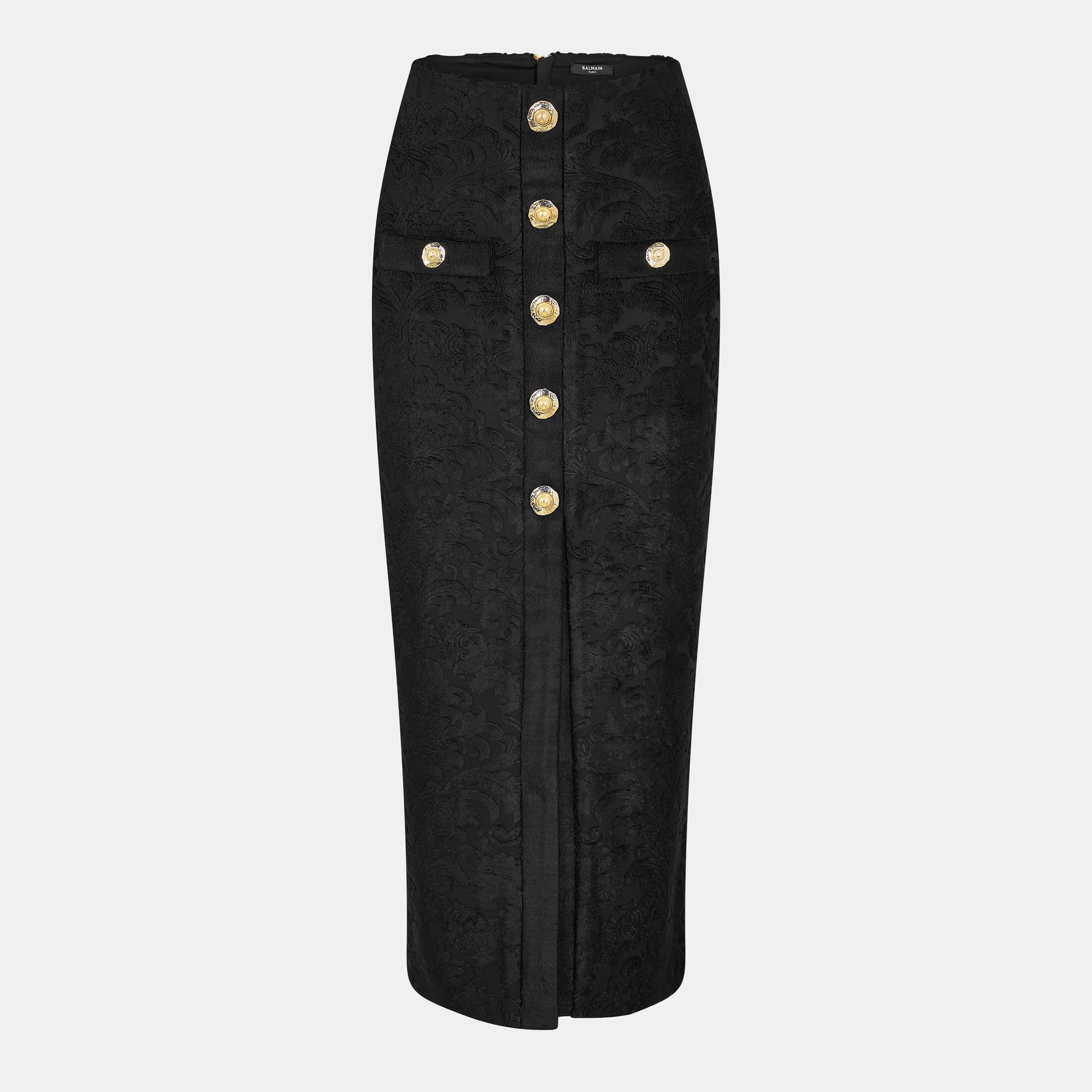 Noir - Balmain - Women's Structured Tailored Midi Skirt - 1