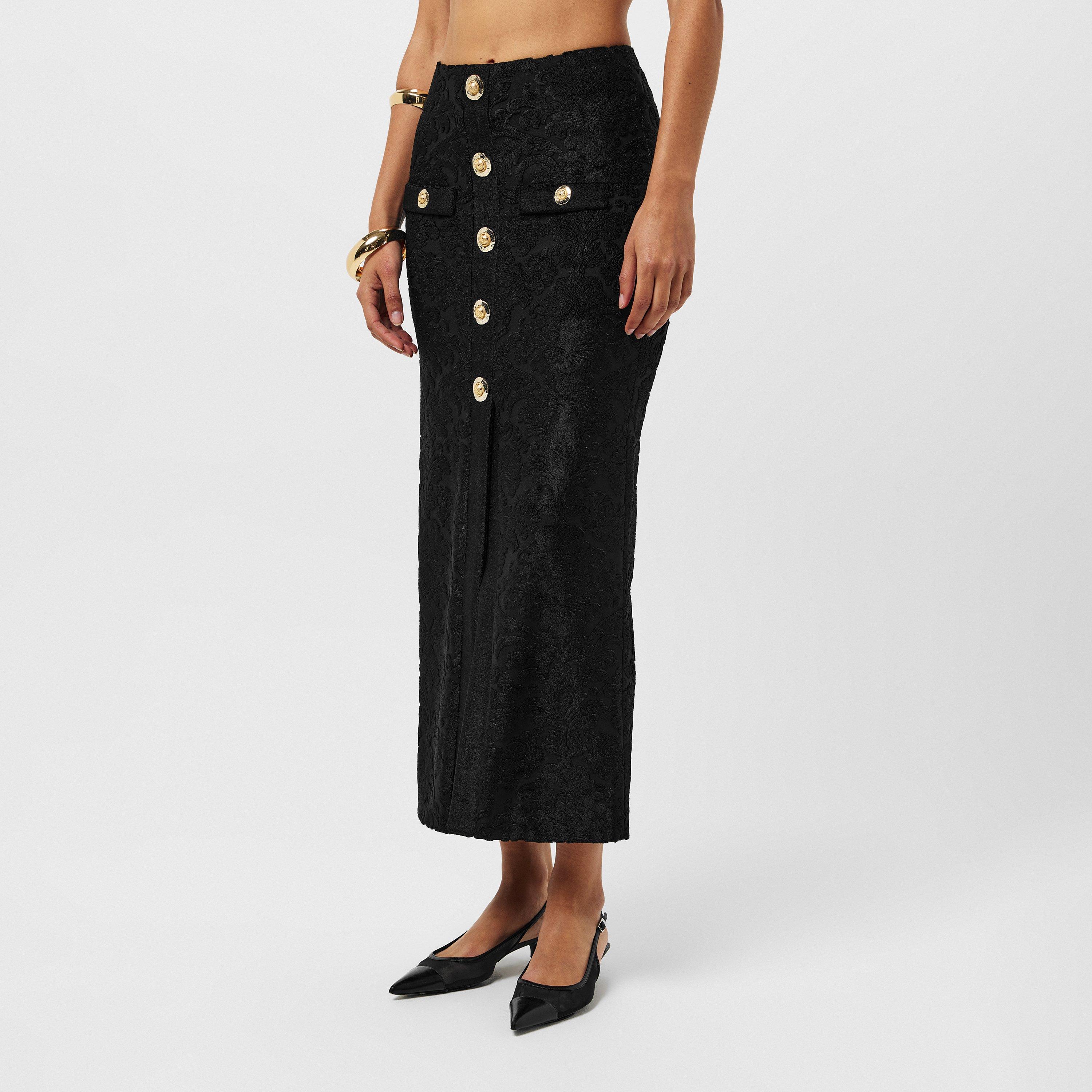 Noir - Balmain - Women's Structured Tailored Midi Skirt - 3