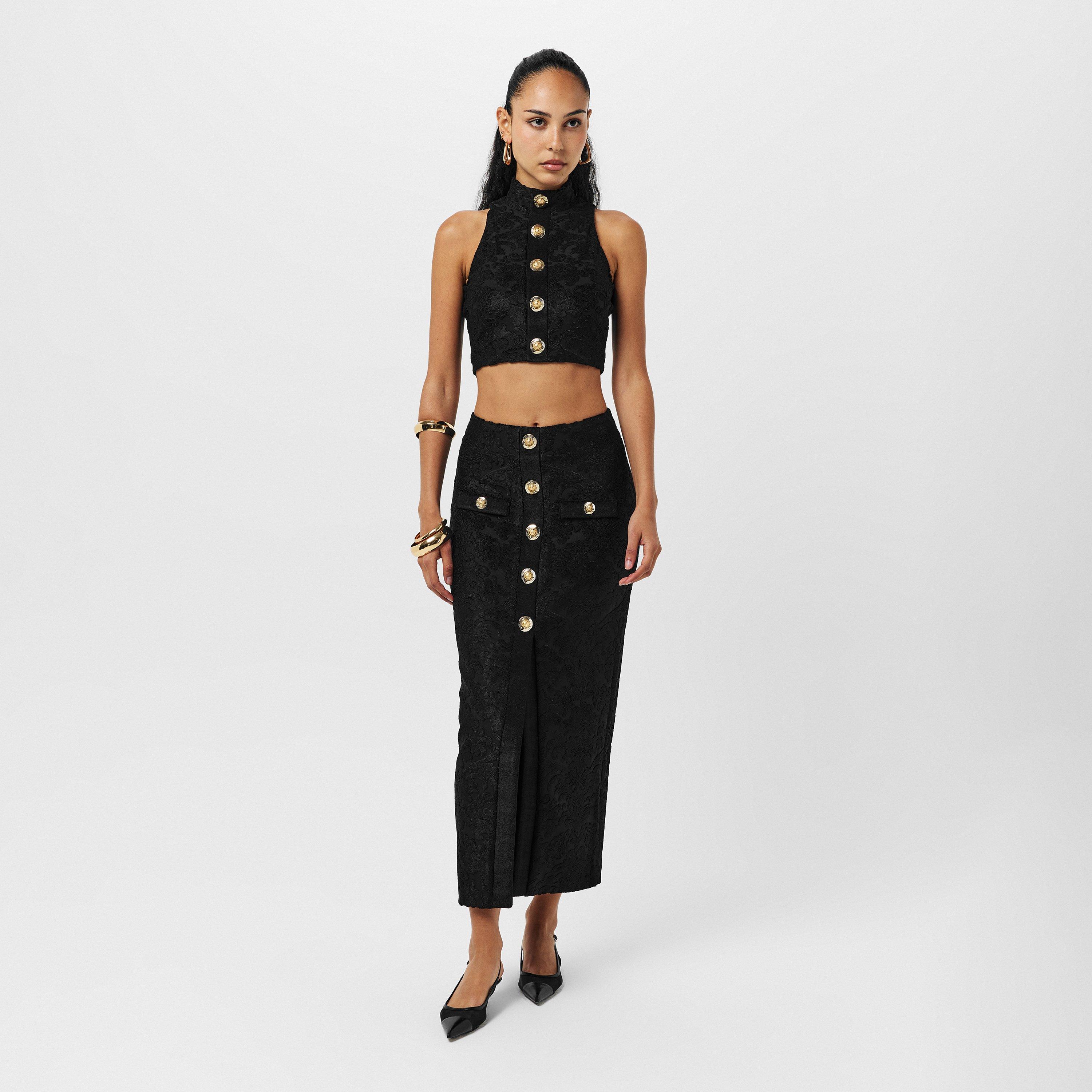 Noir - Balmain - Women's Structured Tailored Midi Skirt - 6