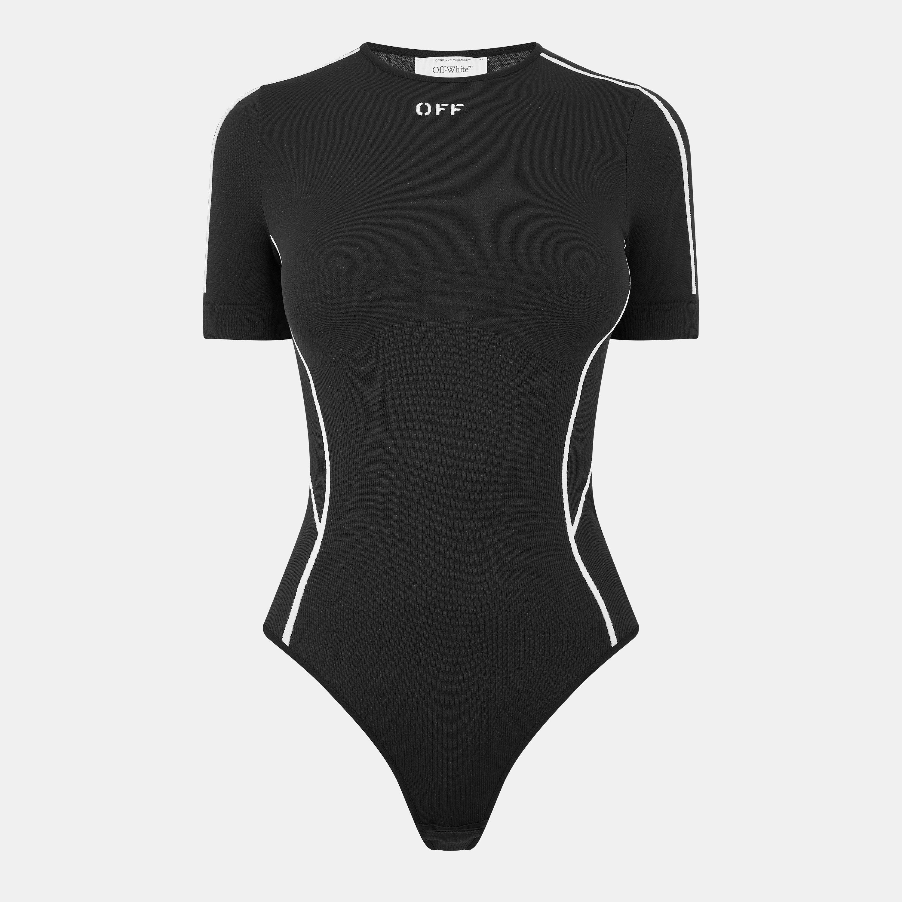 Black - Off White - Women's Seamless Stretch Bodysuit - 1