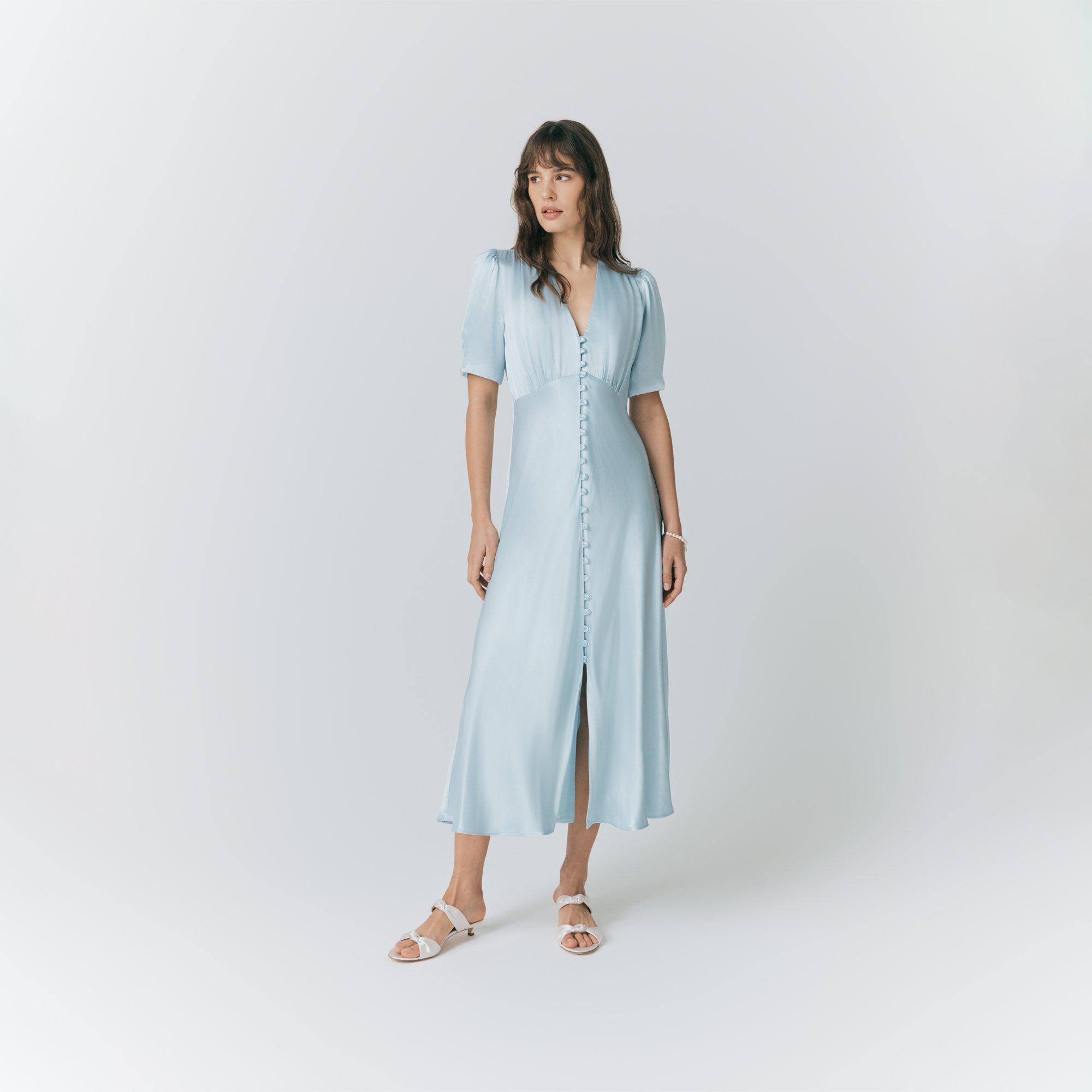 Ghost Women's Madison Satin Tea Dress - Light Blue - 12 (M)