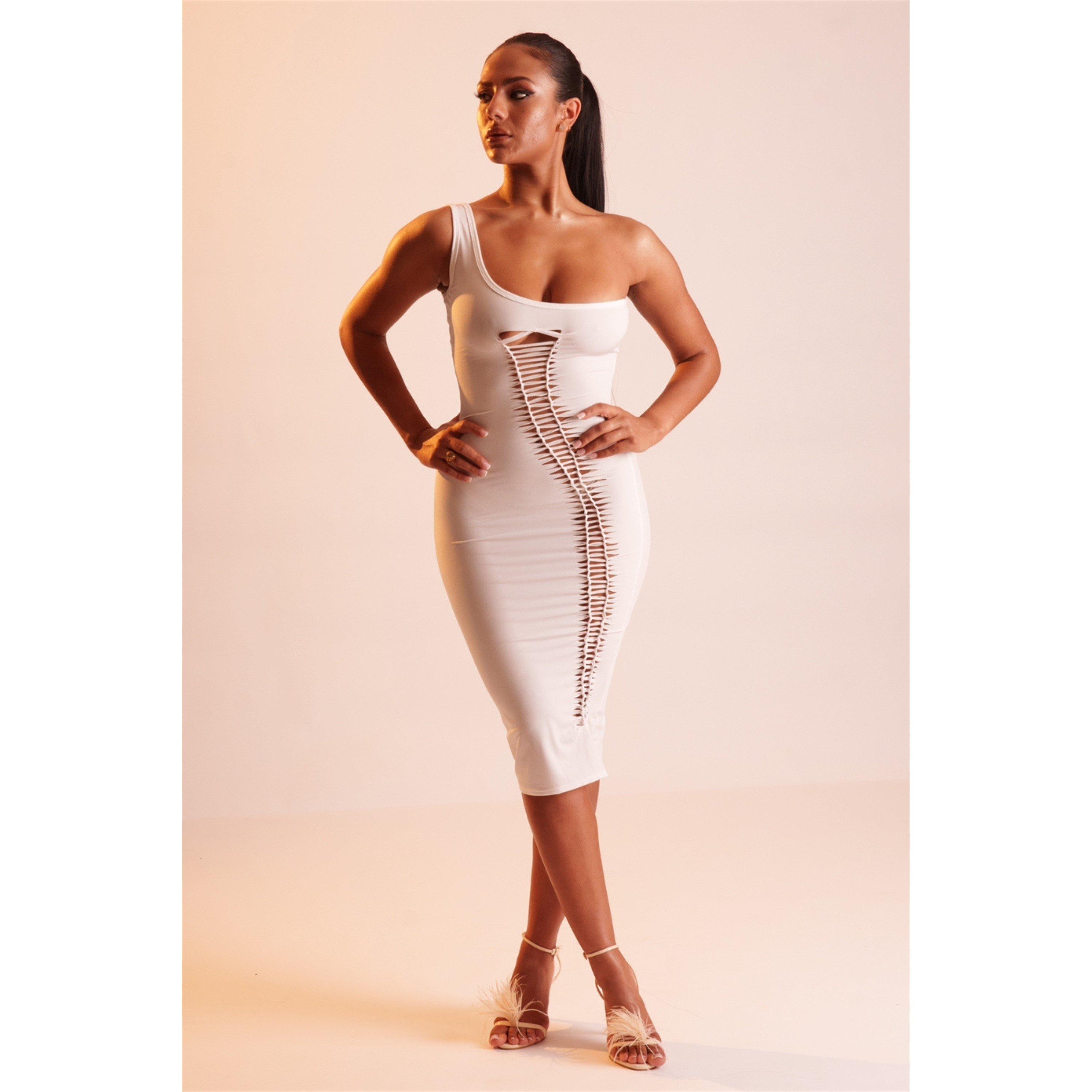 White - Honeyz - Off-Shoulder Bodycon Dress - 2