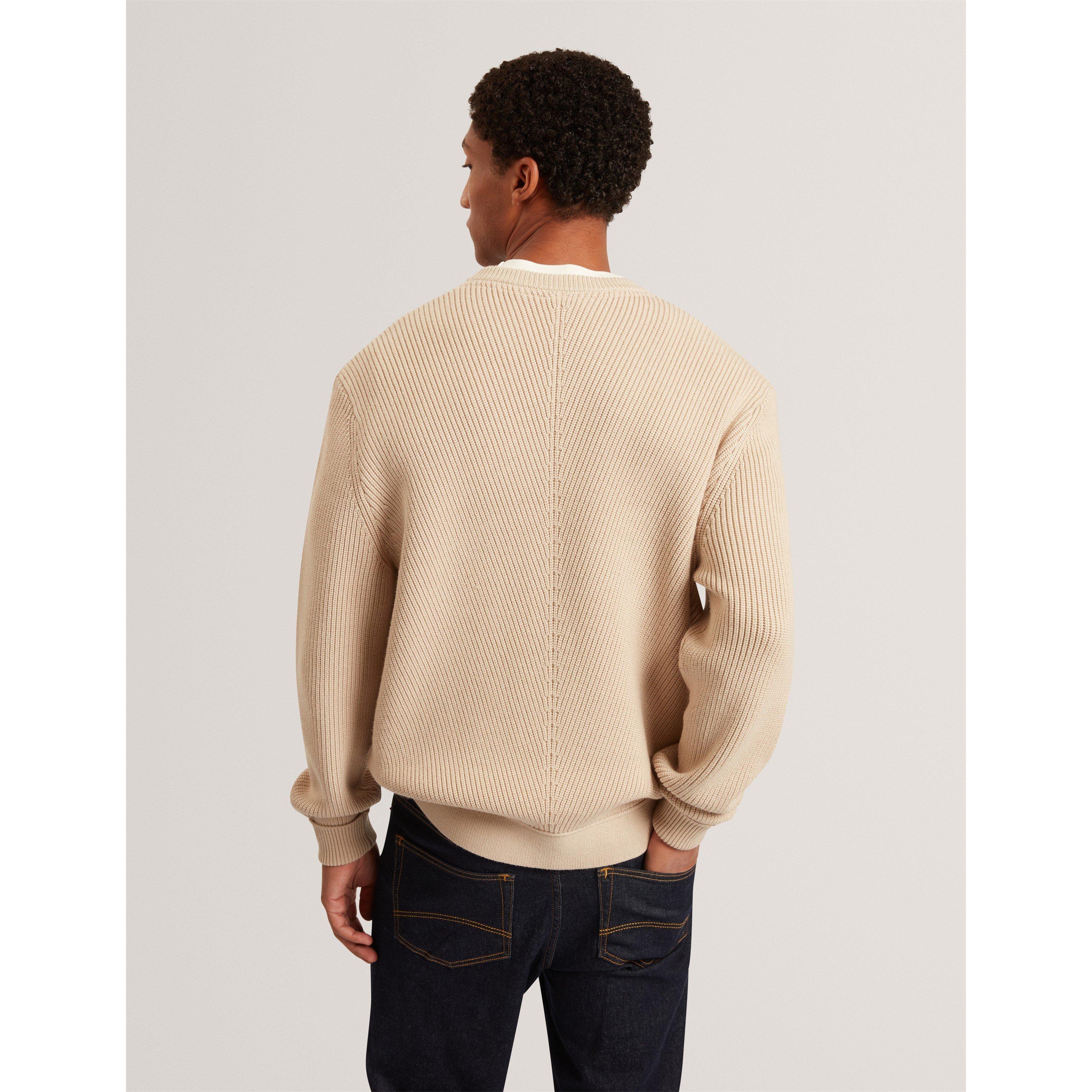 Taupe - Ted Baker - Men's Long-Sleeve Crew-Neck Jumper - 3
