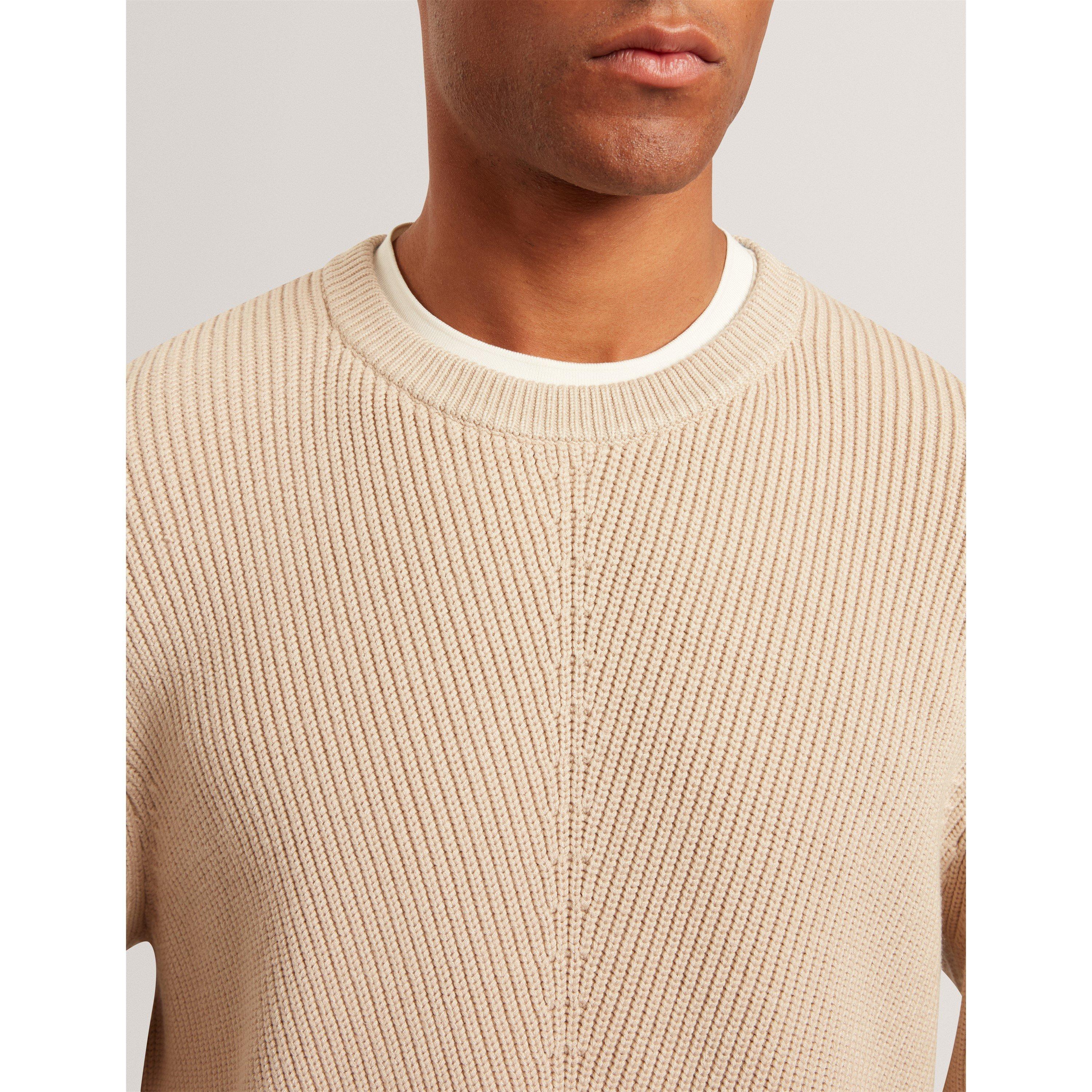Taupe - Ted Baker - Men's Long-Sleeve Crew-Neck Jumper - 4