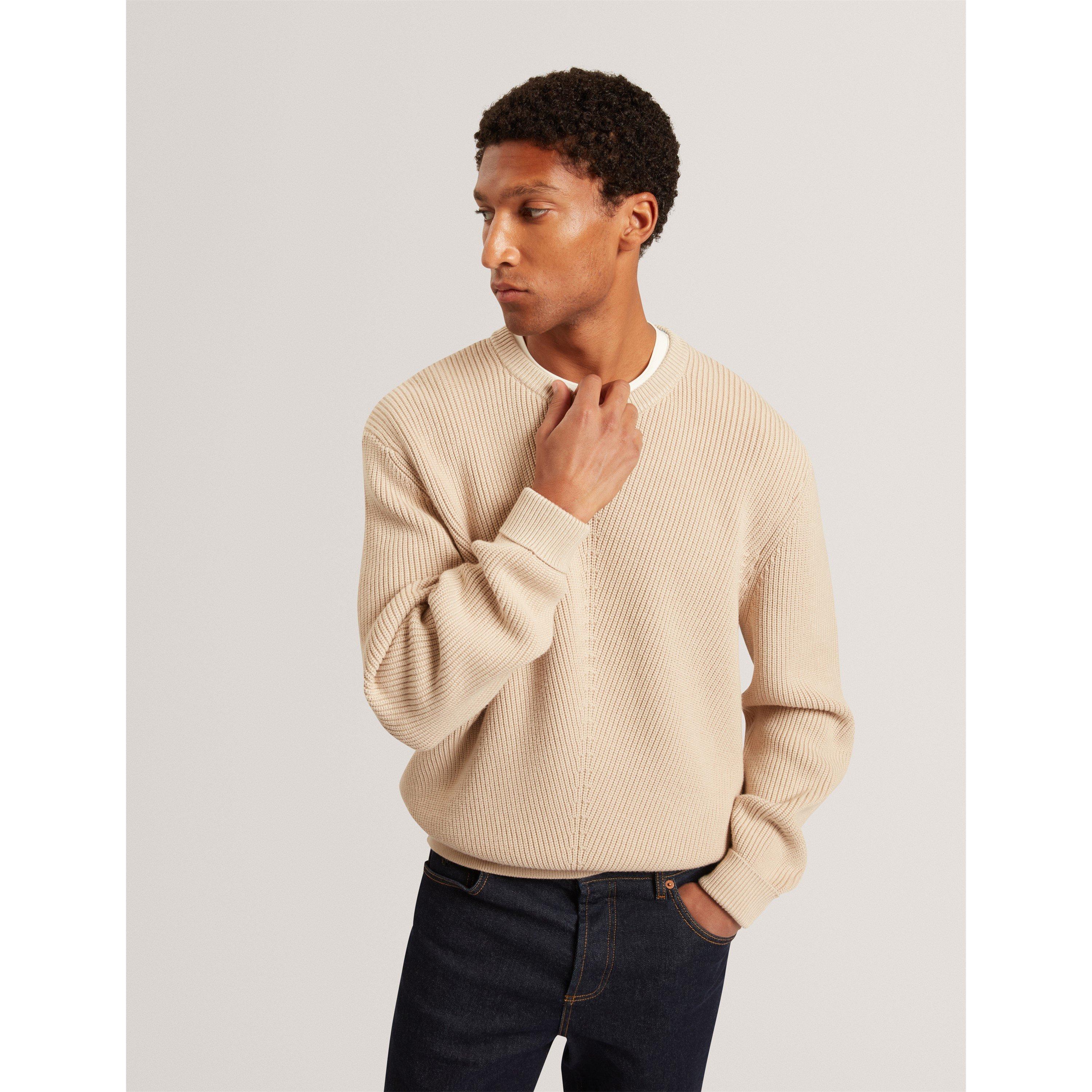 Taupe - Ted Baker - Men's Long-Sleeve Crew-Neck Jumper - 7