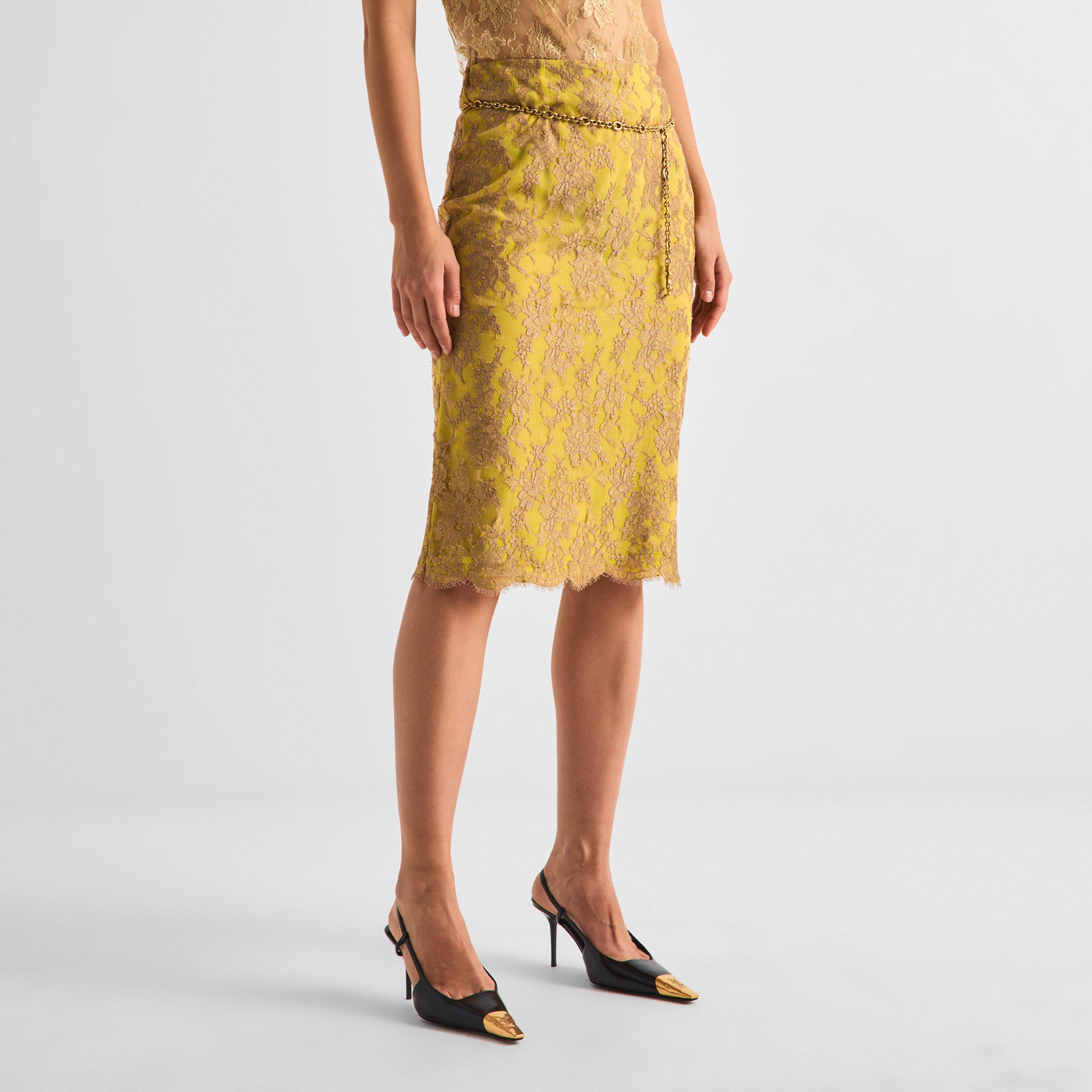 OR Nude - Saint Laurent - Women's Floral Lace Scallop Hem Midi Skirt - 3