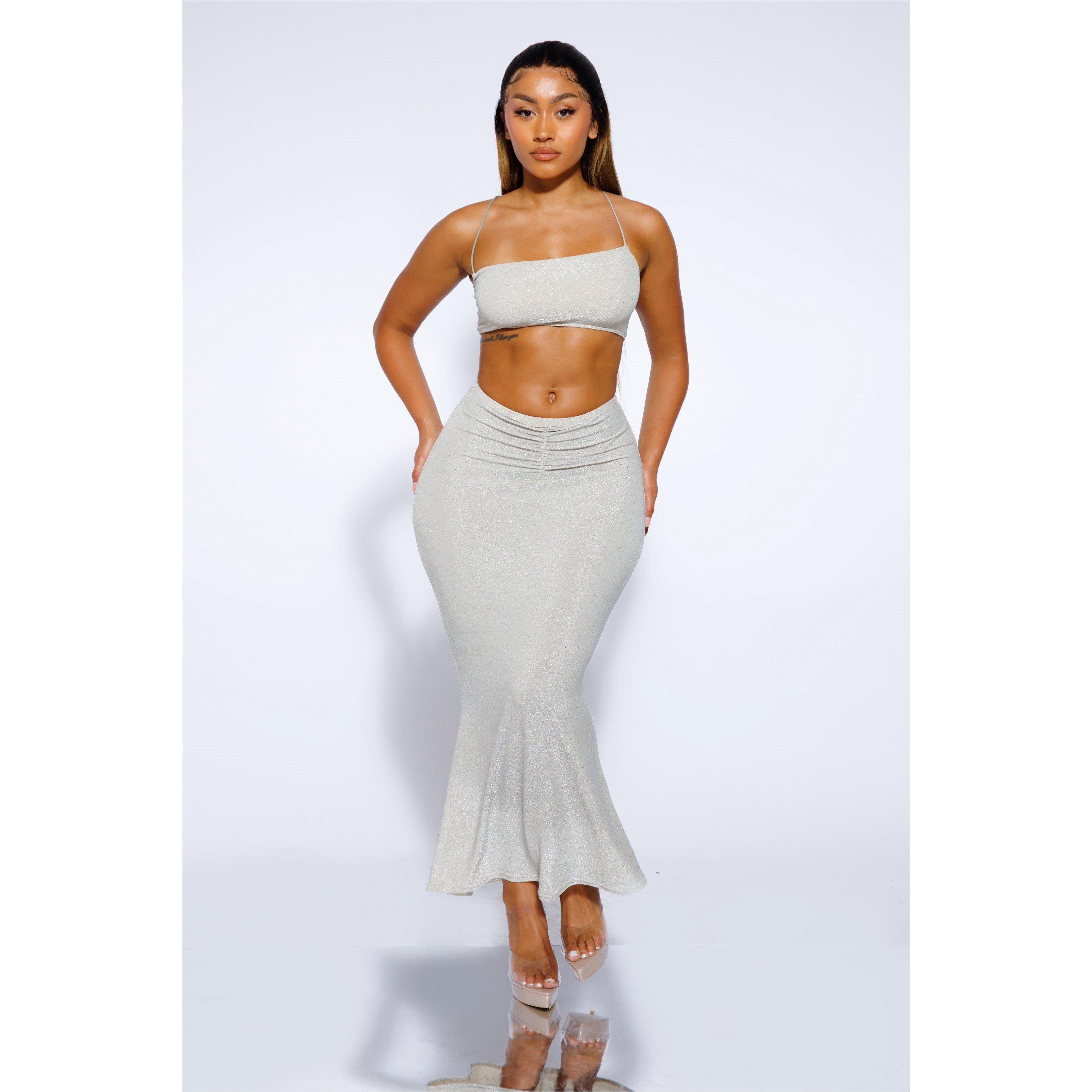 Beige - Honeyz - Women's Glitter Bodycon Skirt - 2