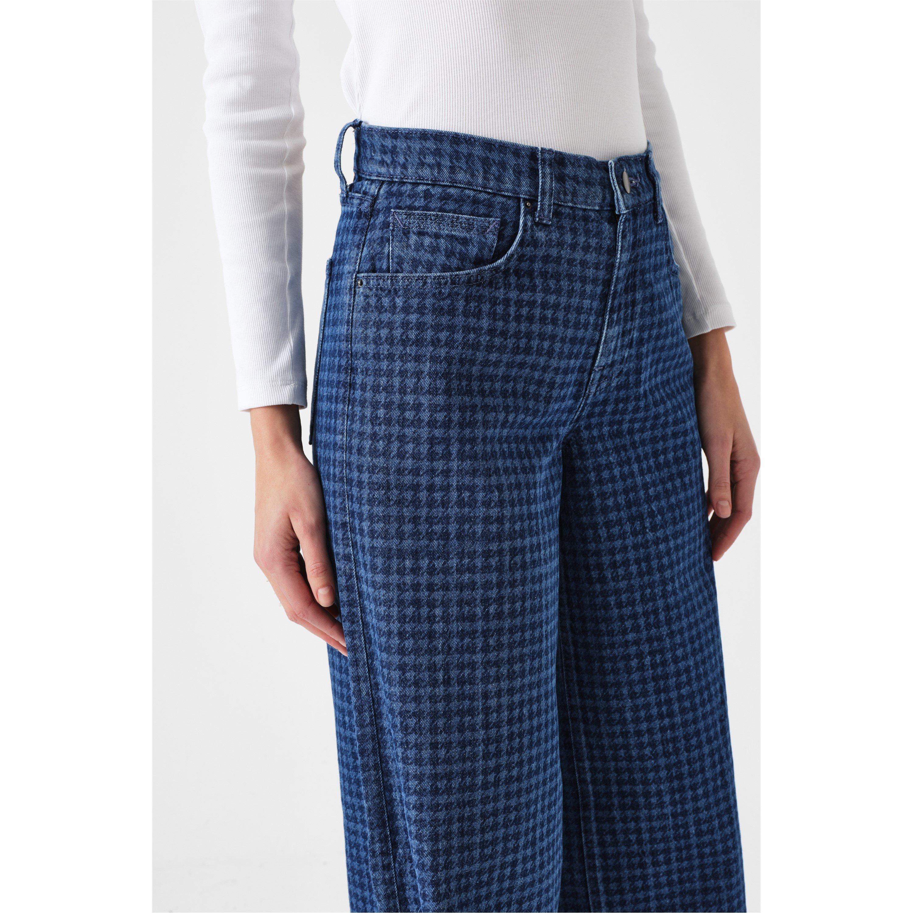 Houndstooth - Seventy Mochi - Women's Bay Wide Leg Jeans - 1