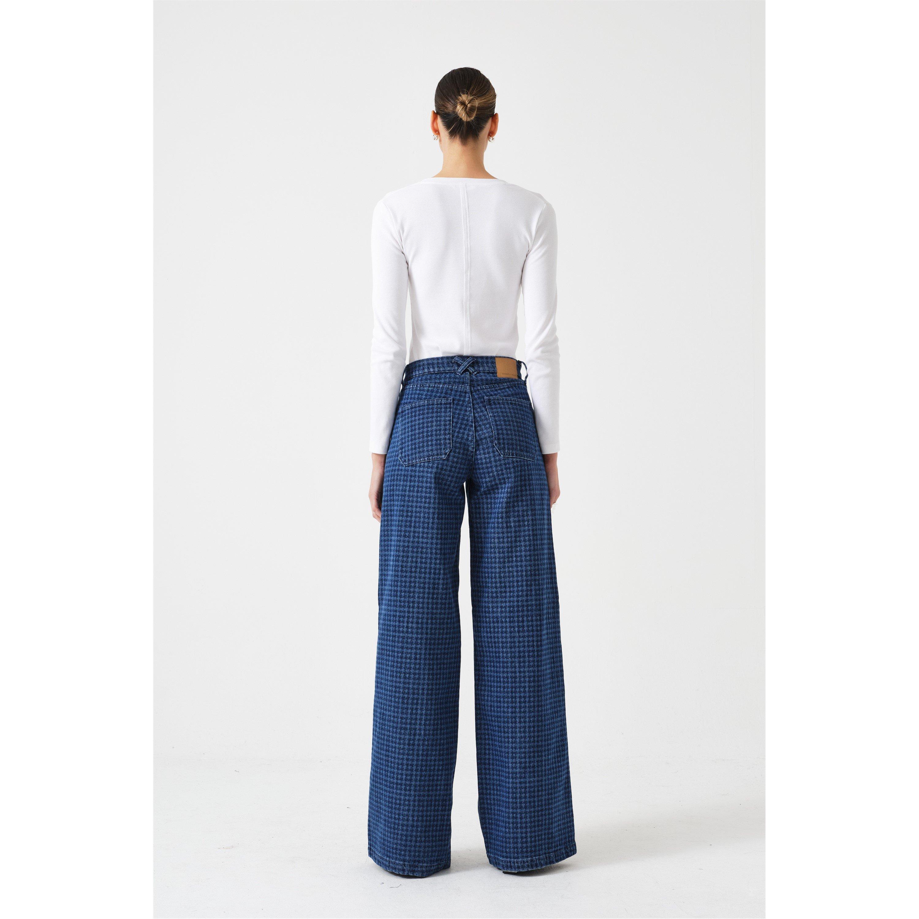 Houndstooth - Seventy Mochi - Women's Bay Wide Leg Jeans - 5