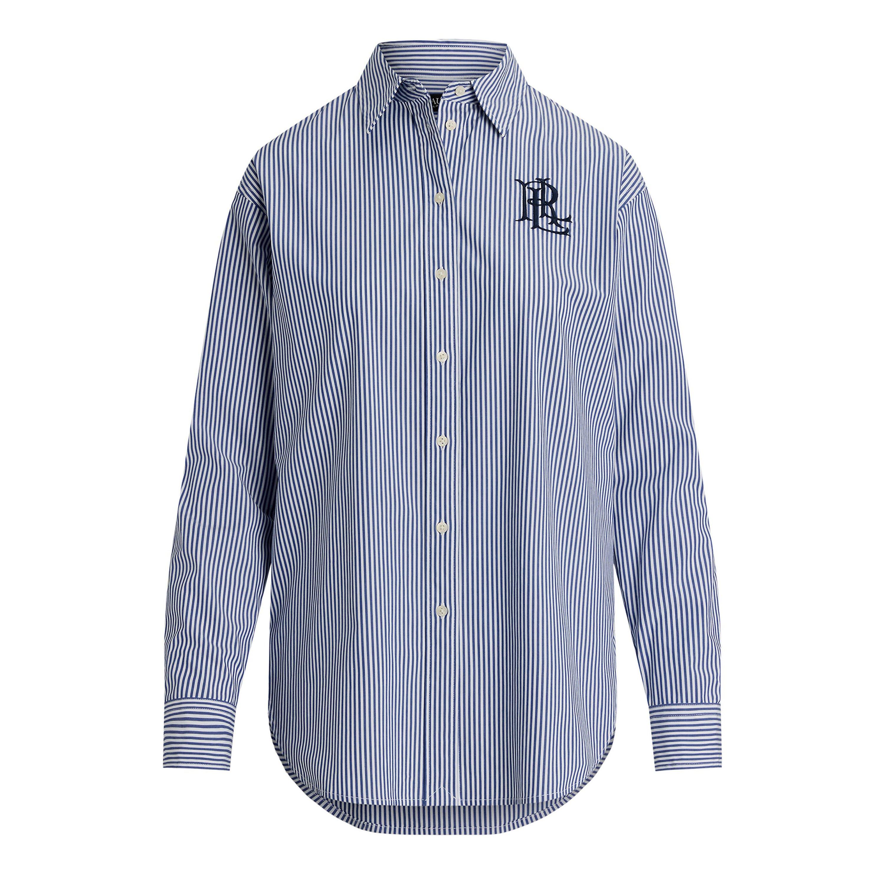 Lauren By Ralph Lauren Women's Long Sleeve Plain Shirt - Blue/White - 8 (XS)