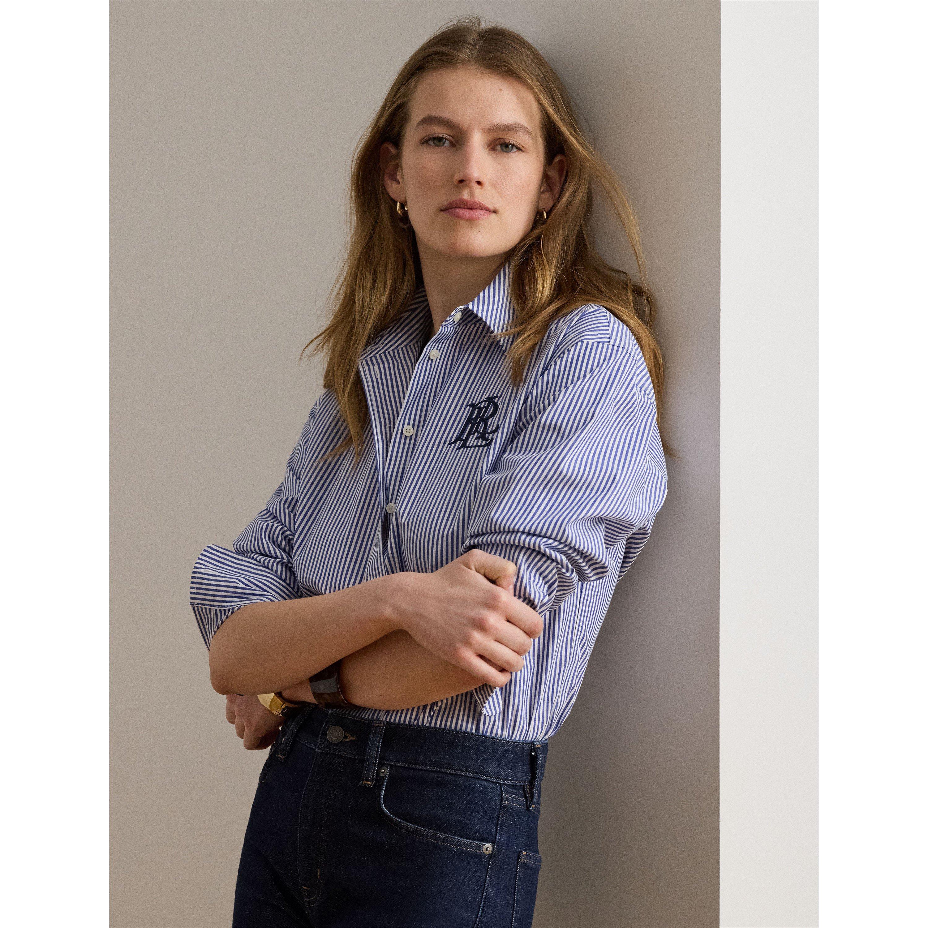 BLUE/WHITE - Lauren by Ralph Lauren - Women's Long Sleeve Plain Shirt - 3