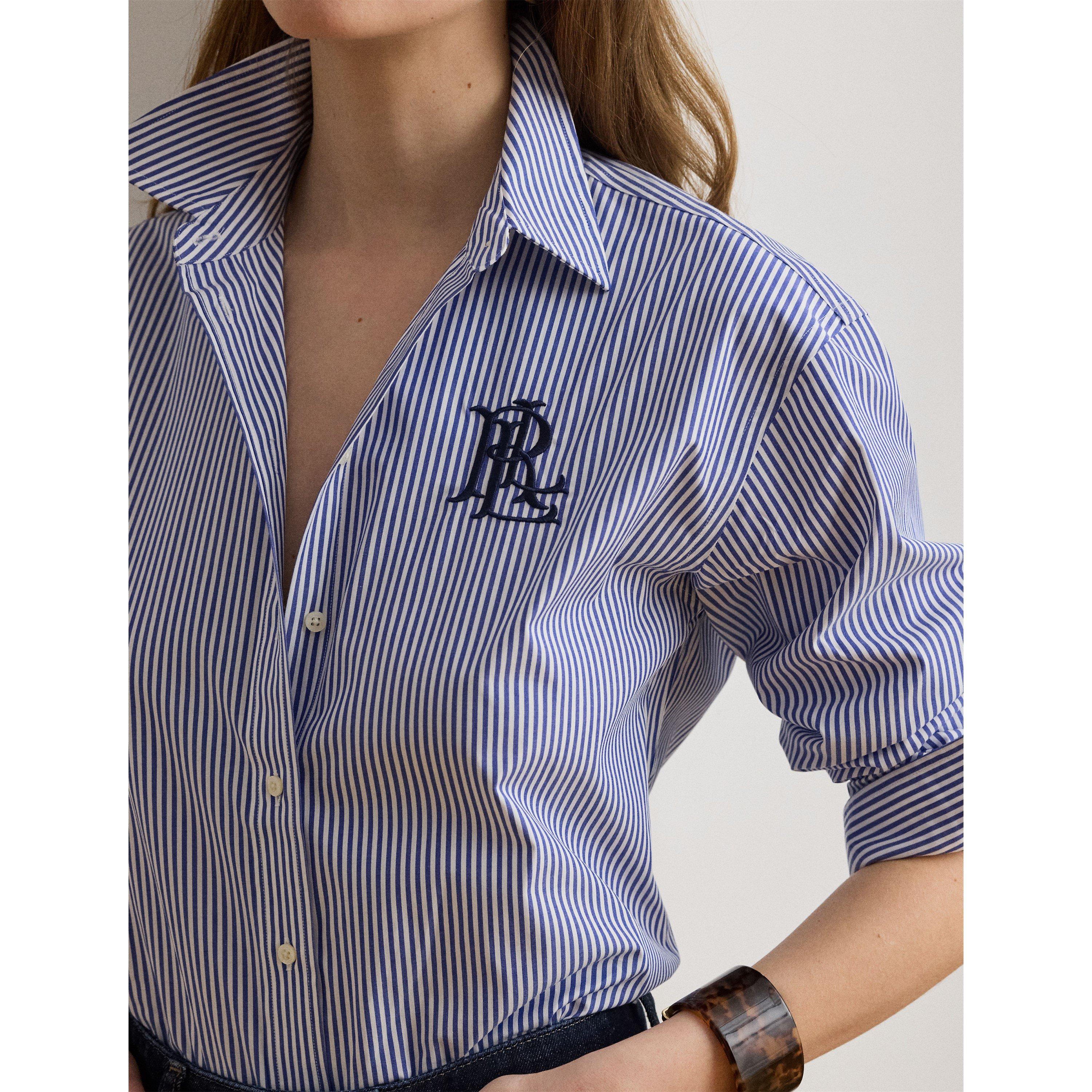 BLUE/WHITE - Lauren by Ralph Lauren - Women's Long Sleeve Plain Shirt - 5
