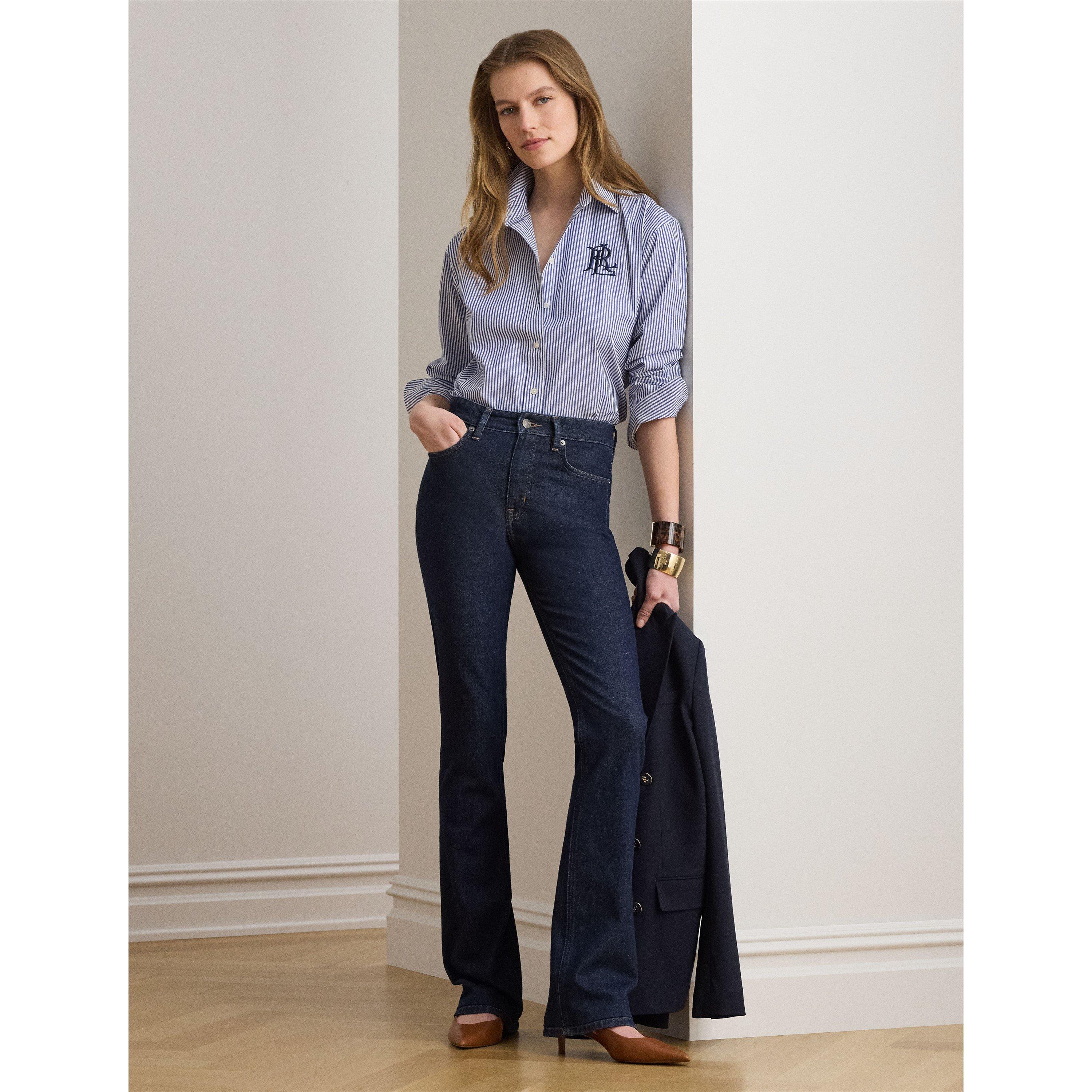 BLUE/WHITE - Lauren by Ralph Lauren - Women's Long Sleeve Plain Shirt - 6